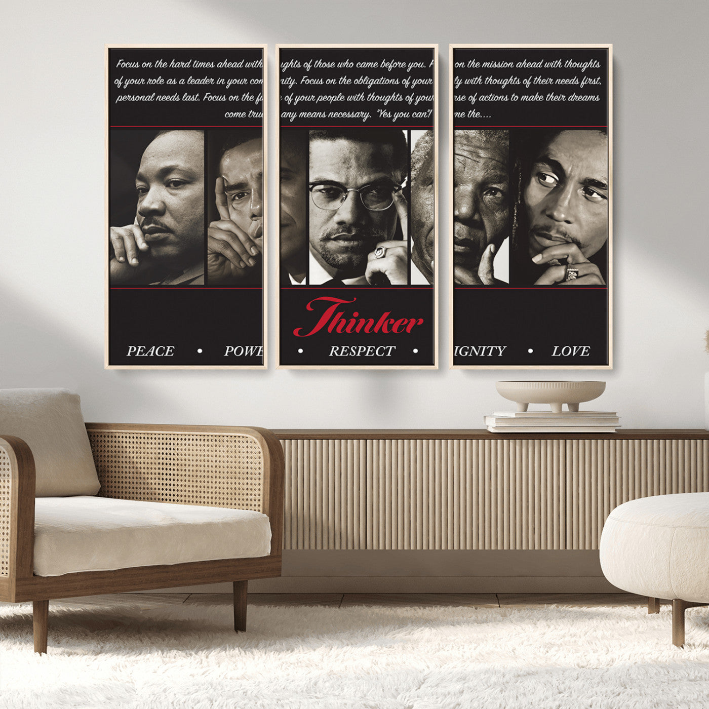 MGV-FC-48X32-3P - Thinkers of Wall Art Canvas Print - Inspirational Wall Art Featuring Icons of Peace, Power, and