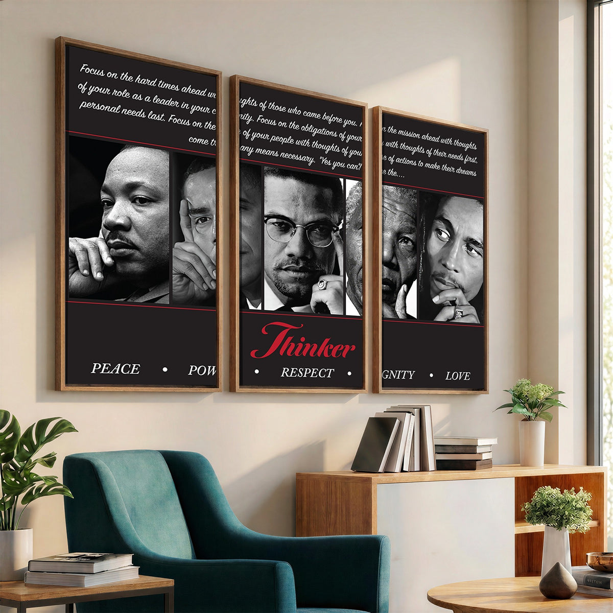 45112-MGV-CV-24X16 - Thinker Quintet Canvas Wall Art | Martin, Obama, Malcolm X, Mandela, Marley, Peace Power Respect Dignity Love