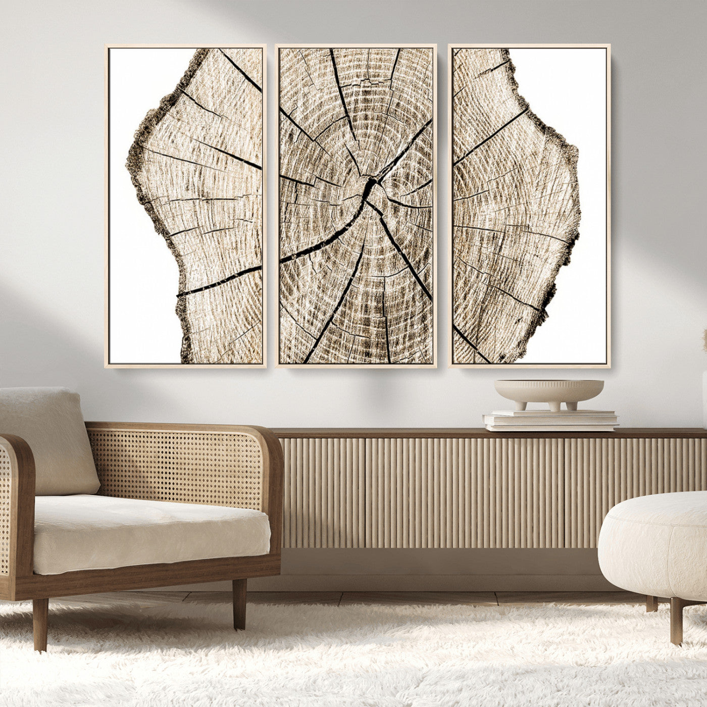 MGV-FC-48X32-3P - Abstract Wood Tree Ring Wall Art - Ready to Hang Minimalist Wooden Design for Rustic & Contemporary