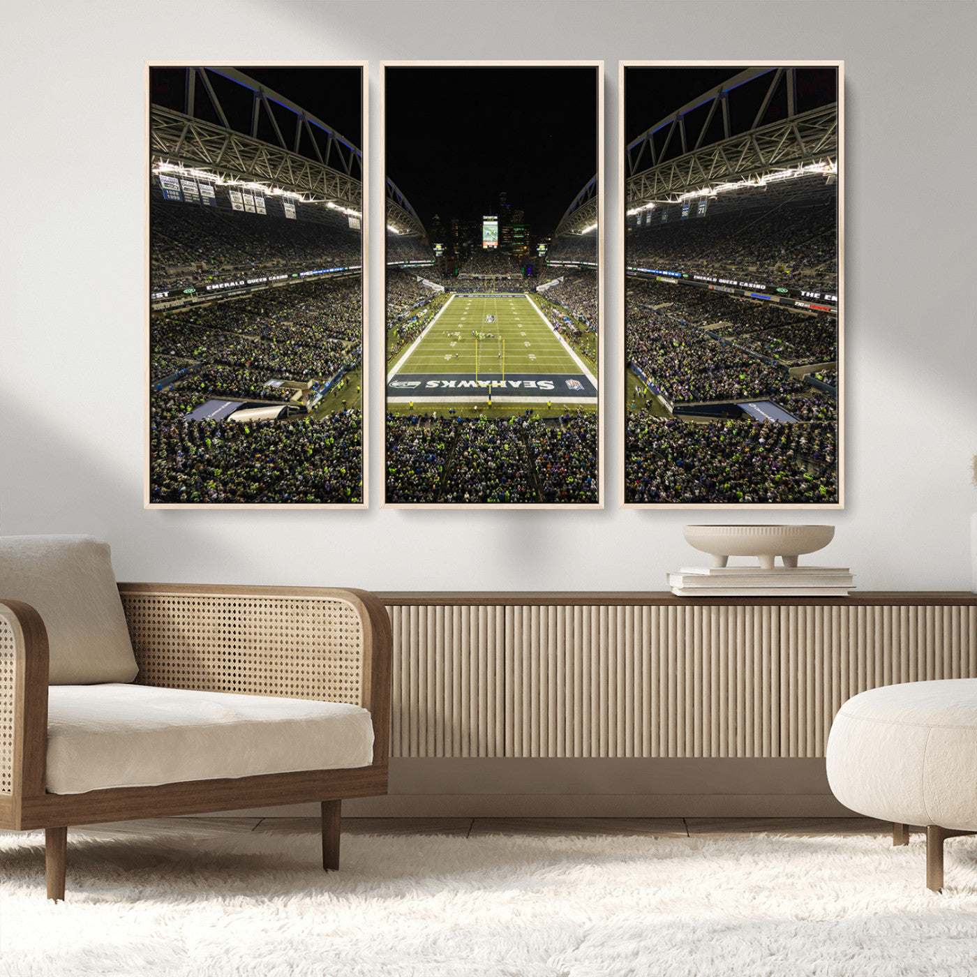 MGV-FC-48X32-3P - Seattle Seahawks Football Team Print Wall Art - Seattle Century Link Field Stadium Wall Art Canvas