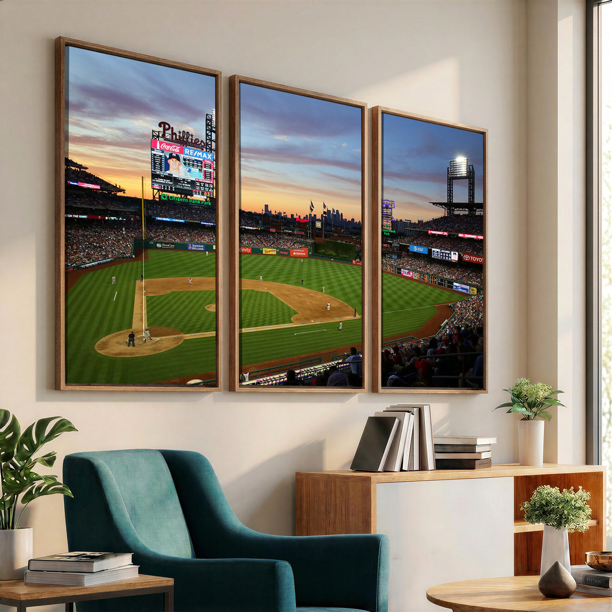 13778-MGV-CV-36X24 - Citizens Bank Park Philadelphia Phillies Wall Art Canvas | 3-Panel Canvas Print of Phillies Stadium