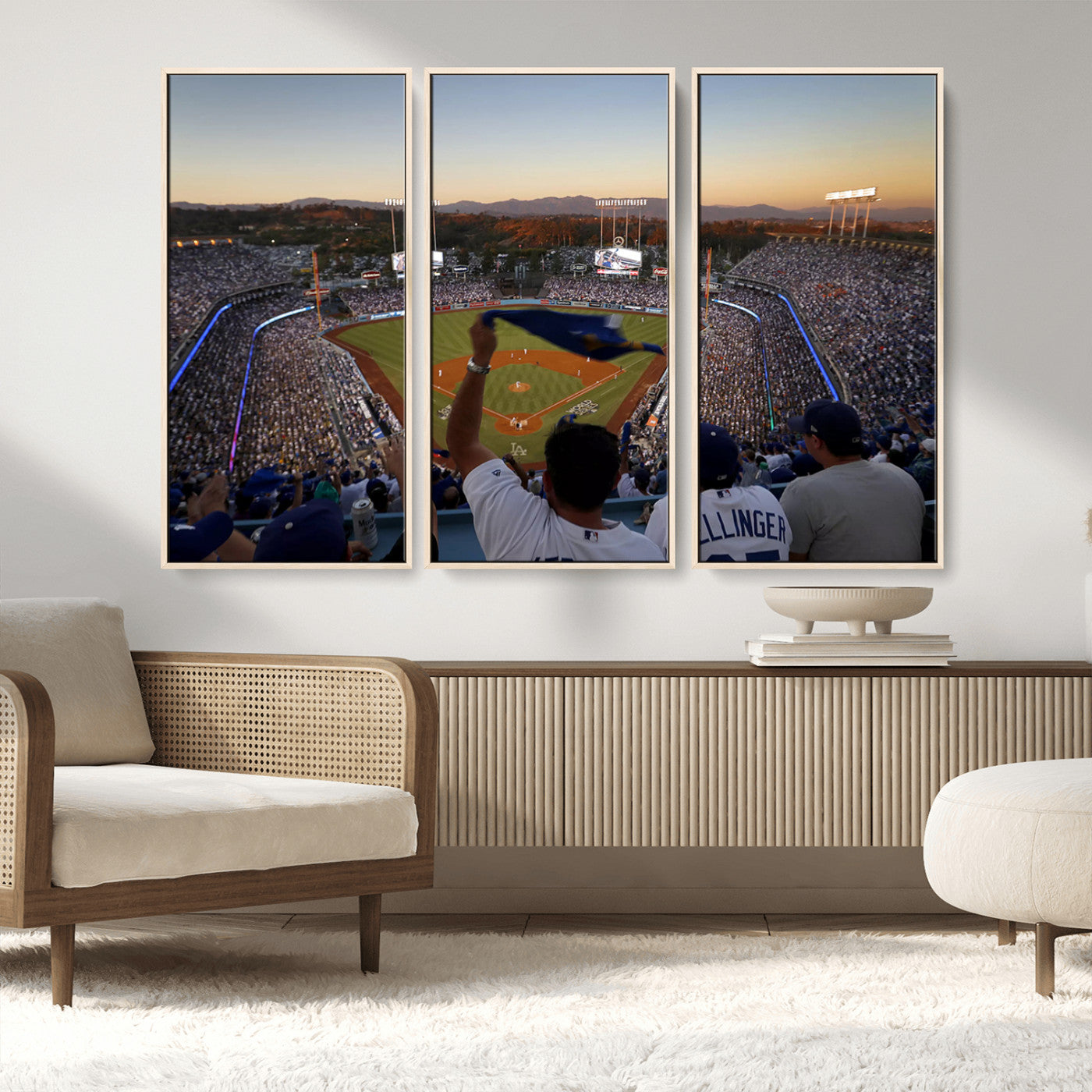 MGV-FC-48X32-3P - Dodger Stadium Sunset Game Triple Canvas Wall Art - Los Angeles Dodgers MLB Match