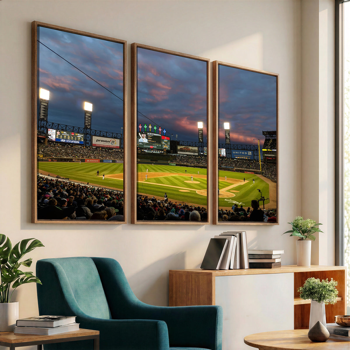 96063-MGV-CV-36X24 - Chicago White Sox Baseball Team Print Canvas, Guaranteed Rate Field, Framed and Ready to Hang