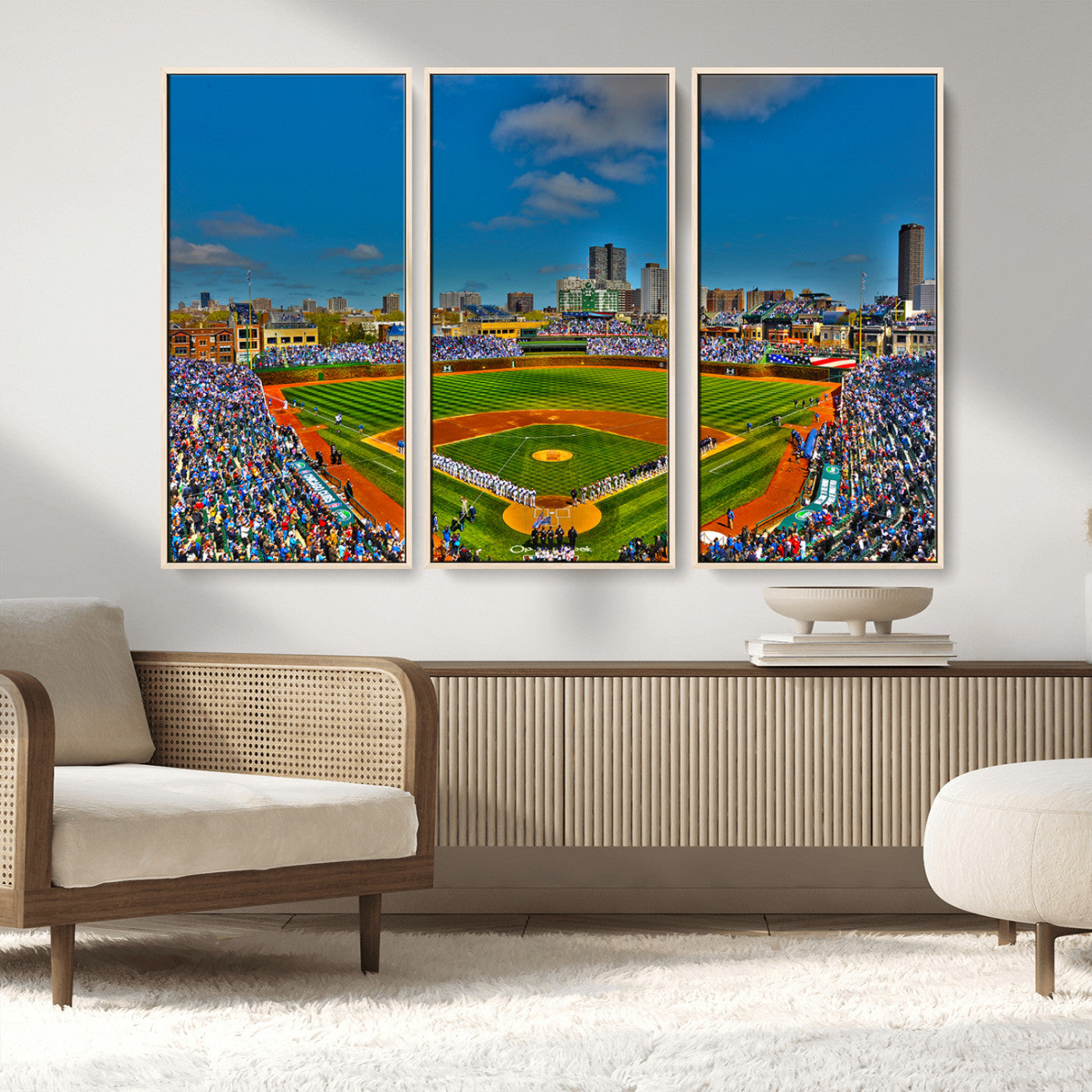 MGV-FC-48X32-3P - Wrigley Field Chicago Cubs Canvas Wall Art - Iconic Baseball Stadium Print for Sports Lovers - Ready
