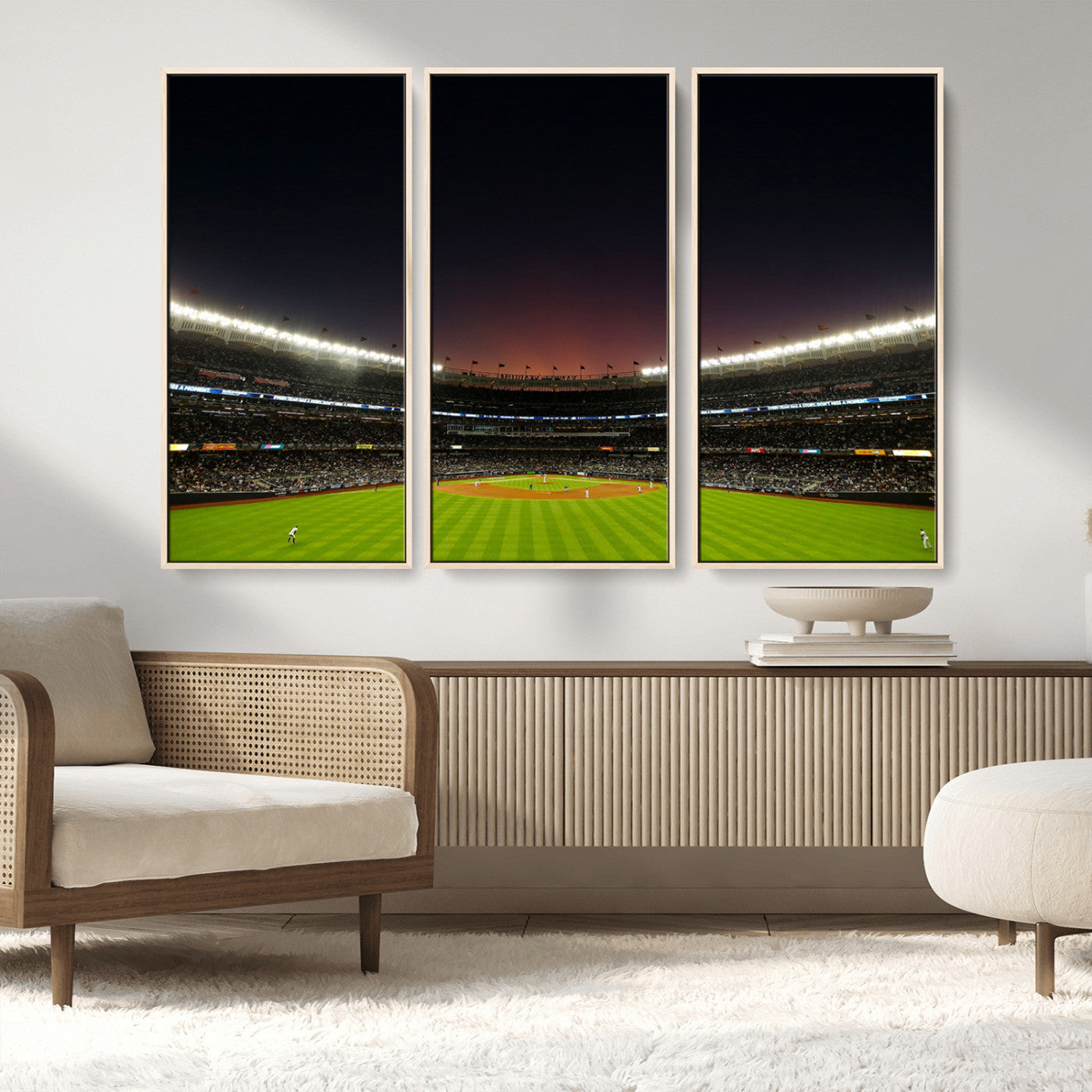 MGV-FC-48X32-3P - Yankee Stadium Night Game Triple Canvas, Yankee Stadium Canvas Wall Art - New York Yankees MLB Match