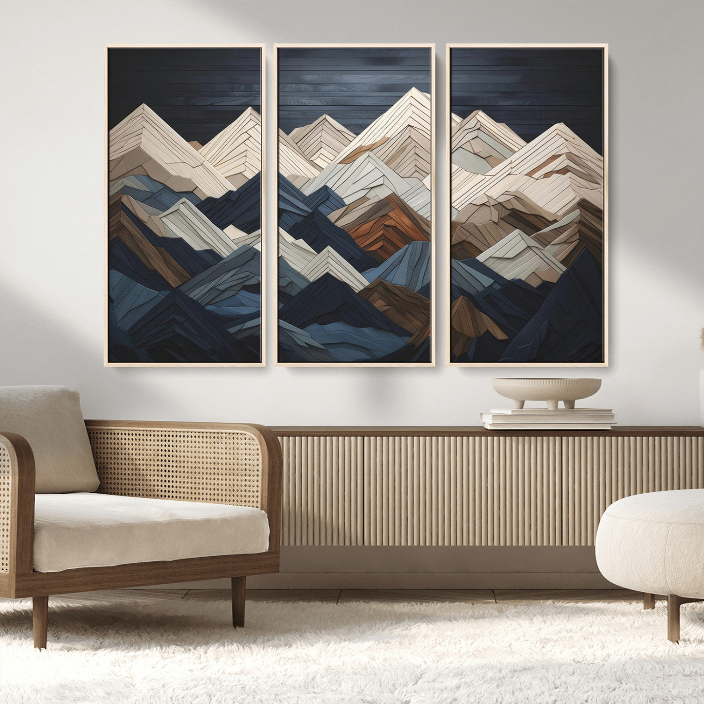 MGV-FC-48X32-3P - Mountain Range Art Wood Style Wall Art - Ready to Hang 3-Piece Set for Modern Rustic Decor, Abstract