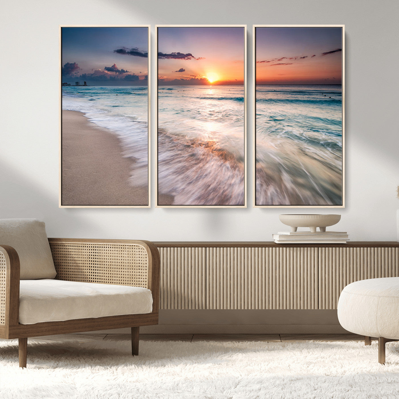 MGV-FC-48X32-3P - Sunset Beach Wall Art – Soothing Coastal Landscape, Ready to Hang for Tranquil Home Decor