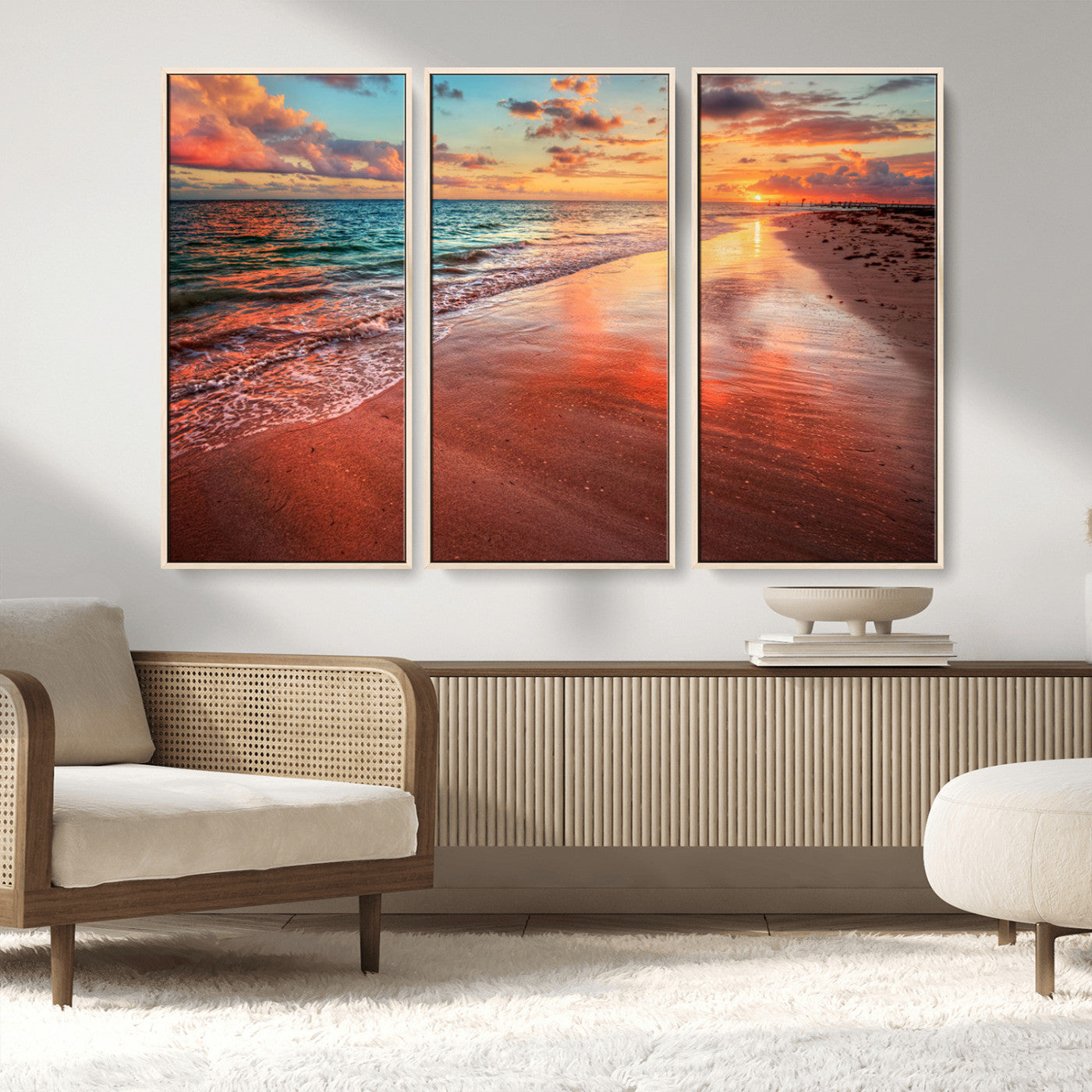 MGV-FC-48X32-3P - Sunset Beach Wall Art | Ocean Canvas Print | Coastal Wall Art | Tranquil Sunset Canvas Print