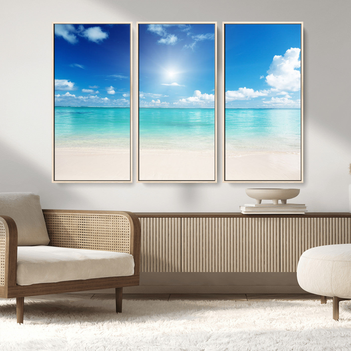 MGV-FC-48X32-3P - Blue Ocean Wall Art Canvas Print - Tranquil Ocean Paradise Triptych Wall Art - Ready to Hang Beach