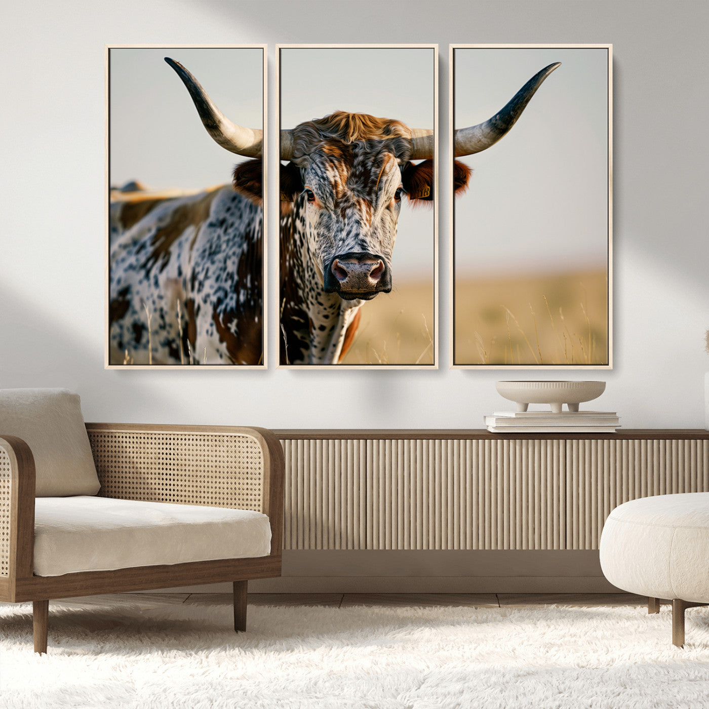 MGV-FC-48X32-3P - Texas Bull Longhorn Wall Art Canvas Print for Farm House Wall Decor, Farmhouse Wall Art Print