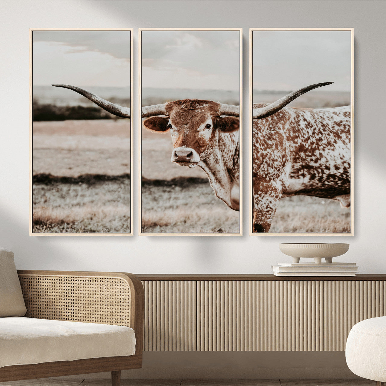 62910-MGV-CV-36X24 - Texas Longhorn Canvas Wall Art Print – Majestic Western Cattle in Rustic Farmhouse Decor – Cowboy Wall Decor