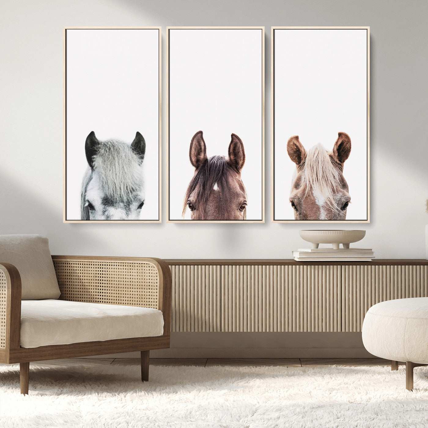 MGV-FC-48X32-3P - Horse Wall Art - Minimalist Horse Triptych Wall Art – Modern 3-Panel Giclée Canvas Featuring Horse