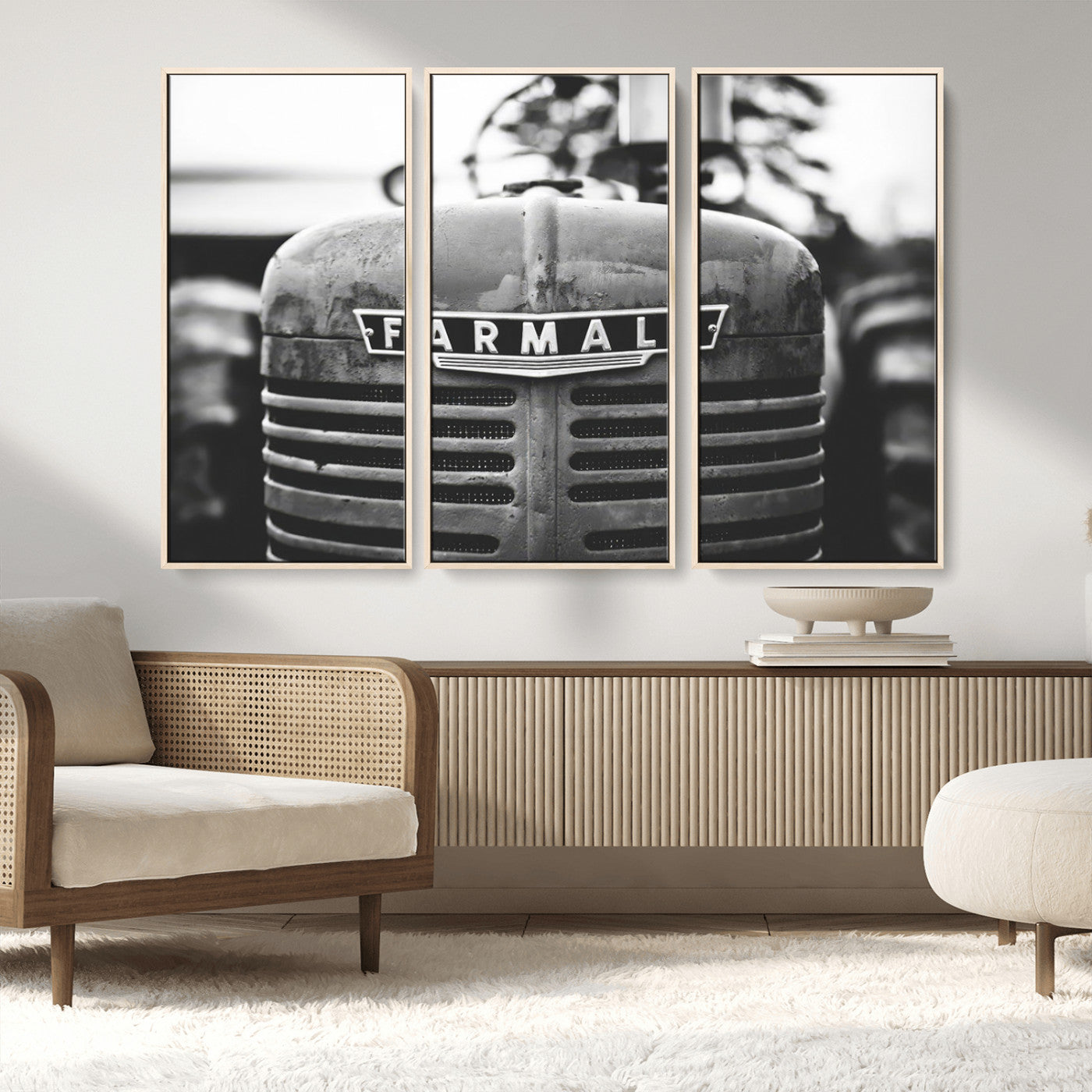 MGV-FC-48X32-3P - Vintage Farmall Tractor Wall Art Canvas Print, Rustic Farmhouse Decor Ready to Hang