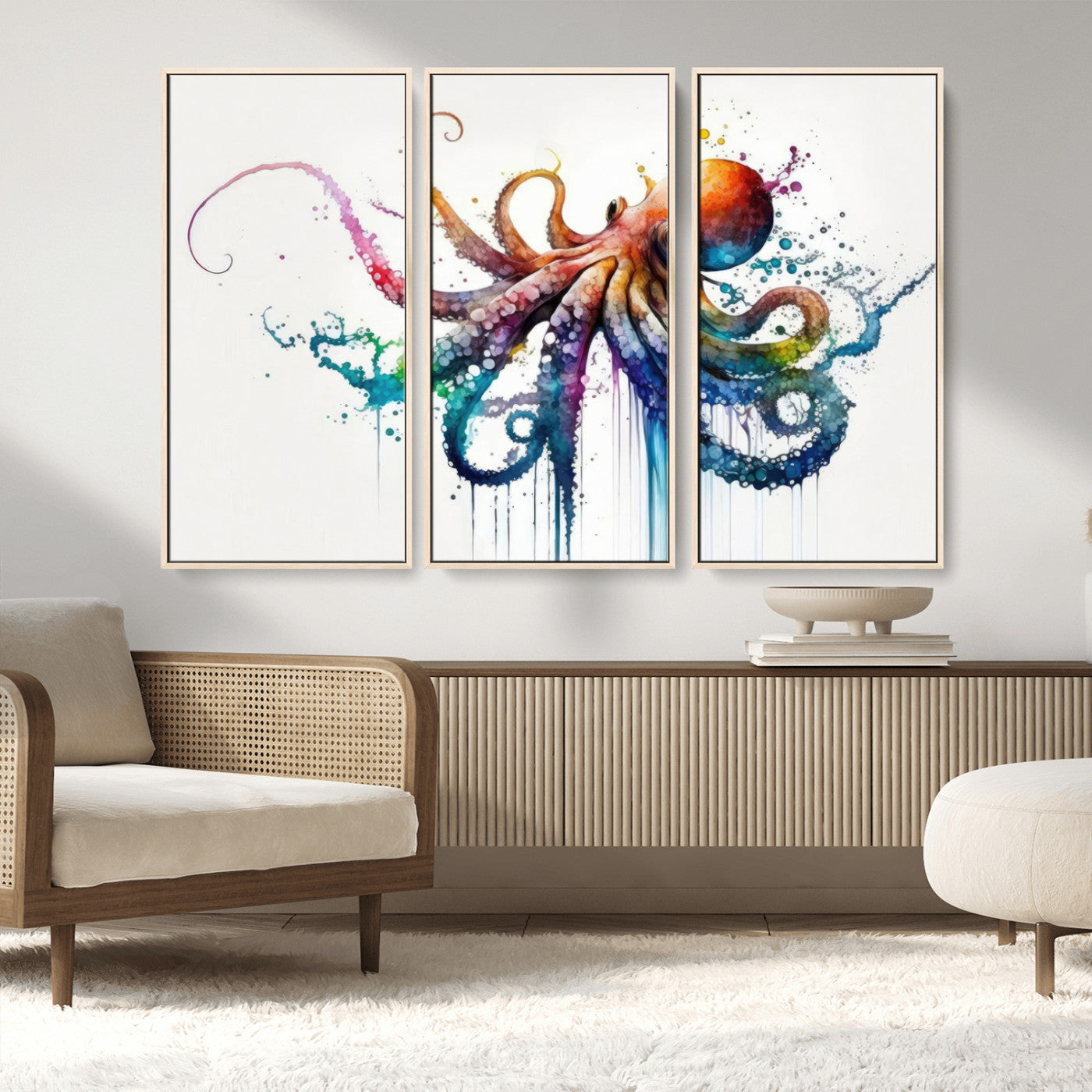 MGV-FC-48X32-3P - Watercolor Vibrant Octopus Wall Art Canvas Print | Abstract Sea Life Art | Colorful Marine Creature