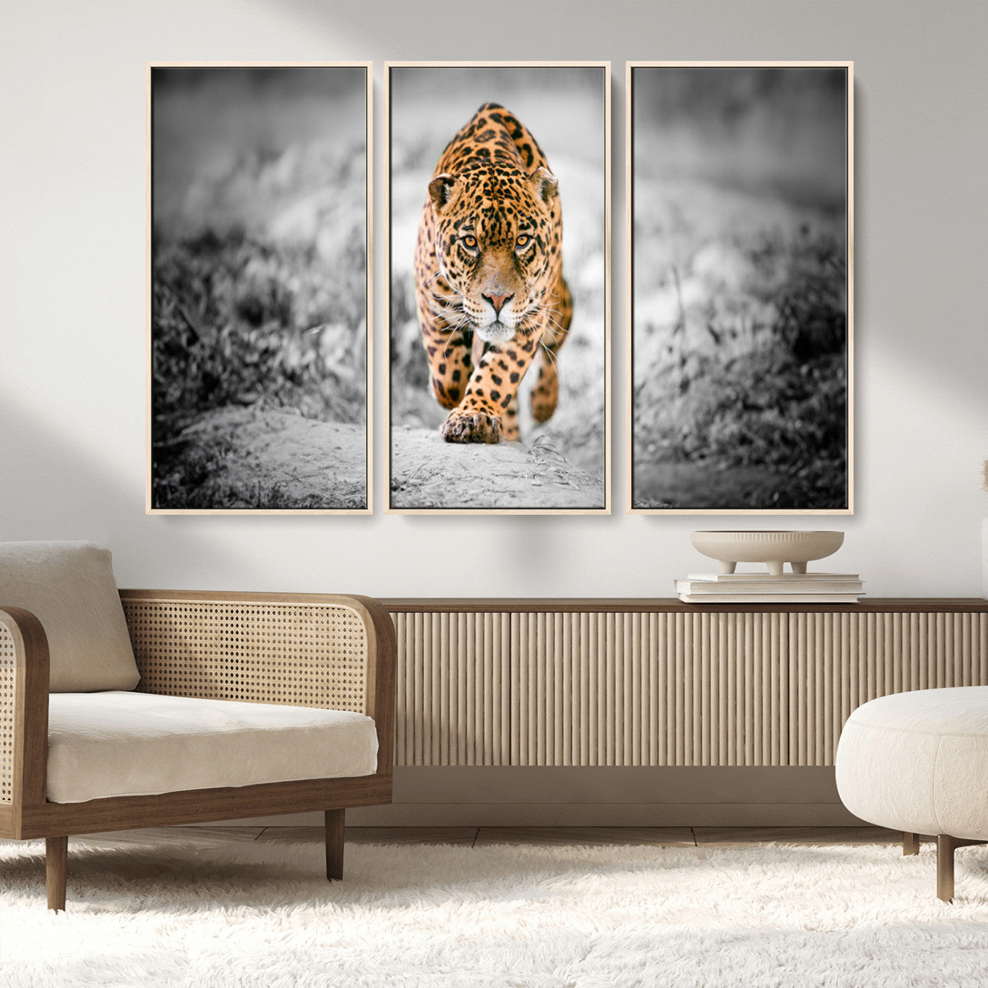 MGV-FC-48X32-3P - Jaguar Wall Art Canvas Print - Majestic Big Cat in Focused Pursuit - Ready to Hang