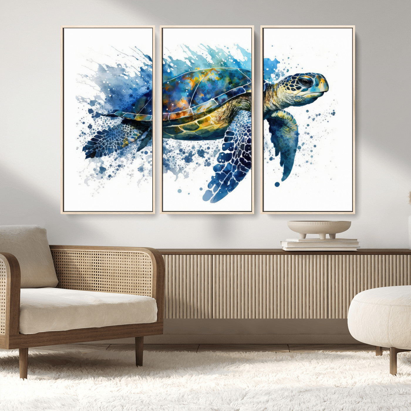MGV-FC-48X32-3P - Watercolor Turtle Wall Art Canvas Print for Decoration