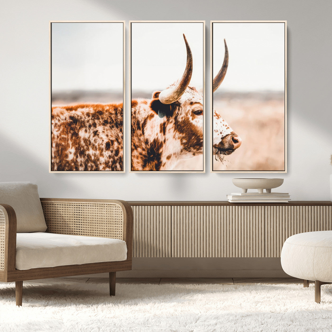 -Speckled Bull Wall Art Canvas Print – Rustic Cow Longhorn Farmhouse Animal Decor – Western Longhorn