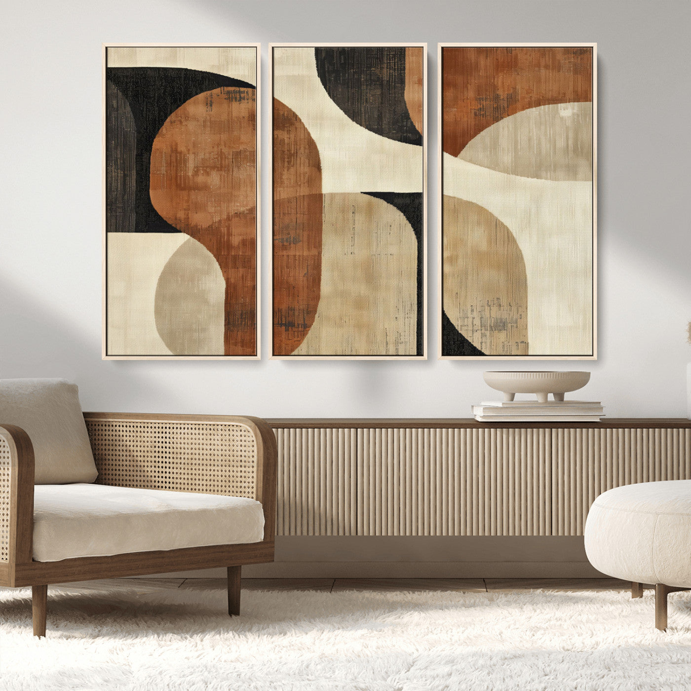 MGV-FC-48X32-3P - Wabi Sabi Abstract Wall Art Canvas Print | Large Minimalist Modern Geometric Wall Decor for Living