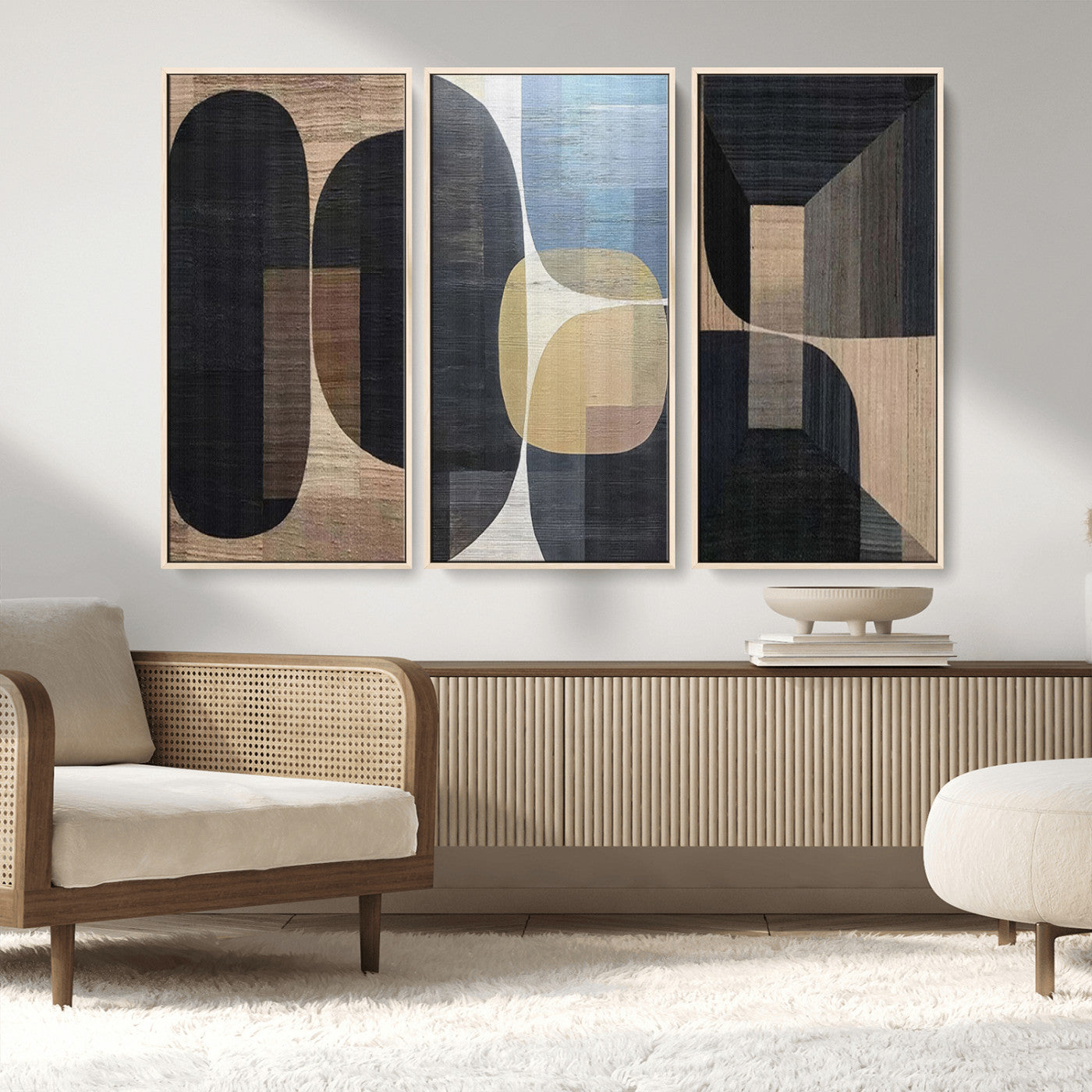 MGV-FC-48X32-3P - Minimalist Wabi Sabi Abstract Geometric Wall Art Canvas Print – Modern Minimalist Shapes – Ready to
