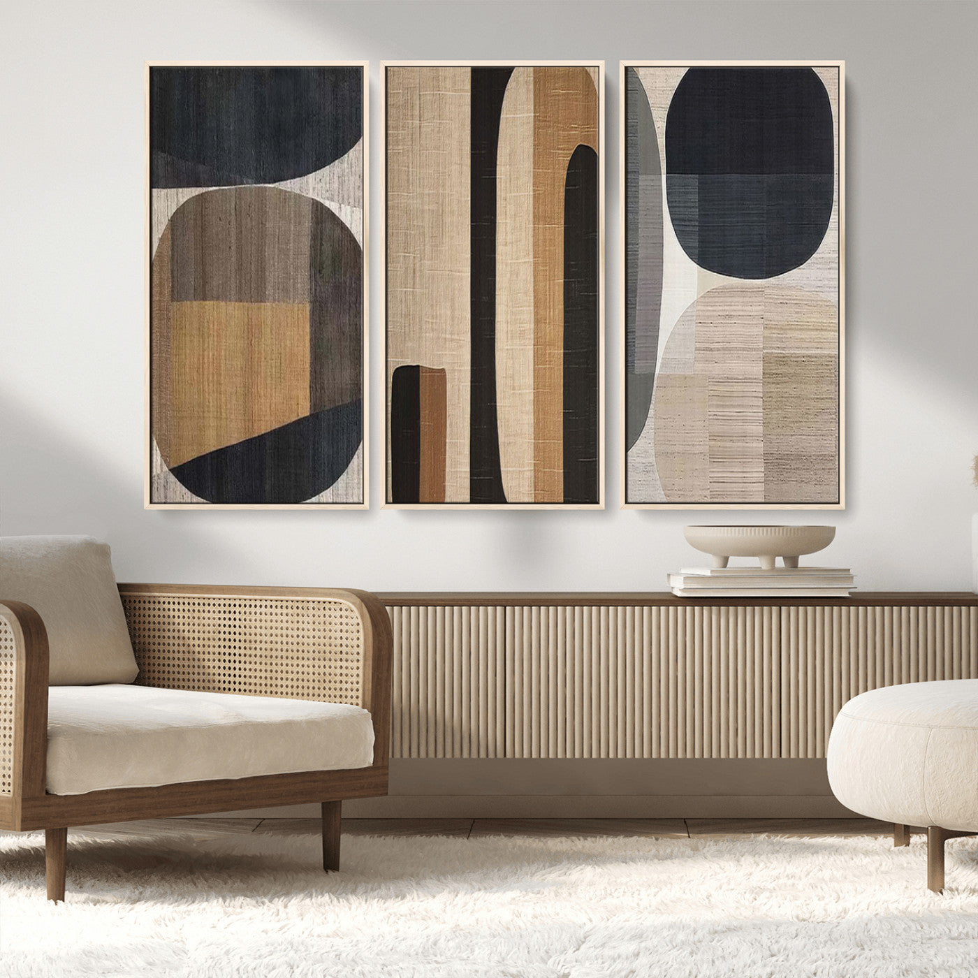 MGV-FC-48X32-3P - Abstract Minimalist Canvas Wall Art - Neutral Geometric Modern Boho Decor, Minimalist Brown Wabi