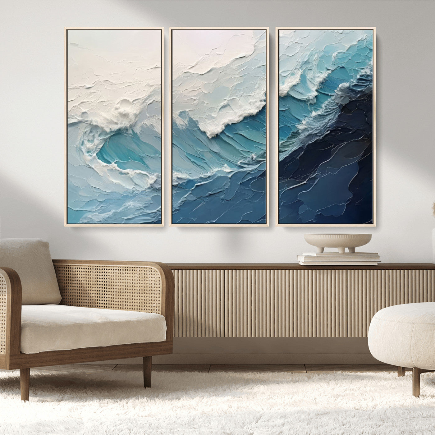 MGV-FC-48X32-3P - Ocean Wave Canvas Wall Art Print - Coastal Wall Decor for Living Room - Large Ocean Wave Wall Art