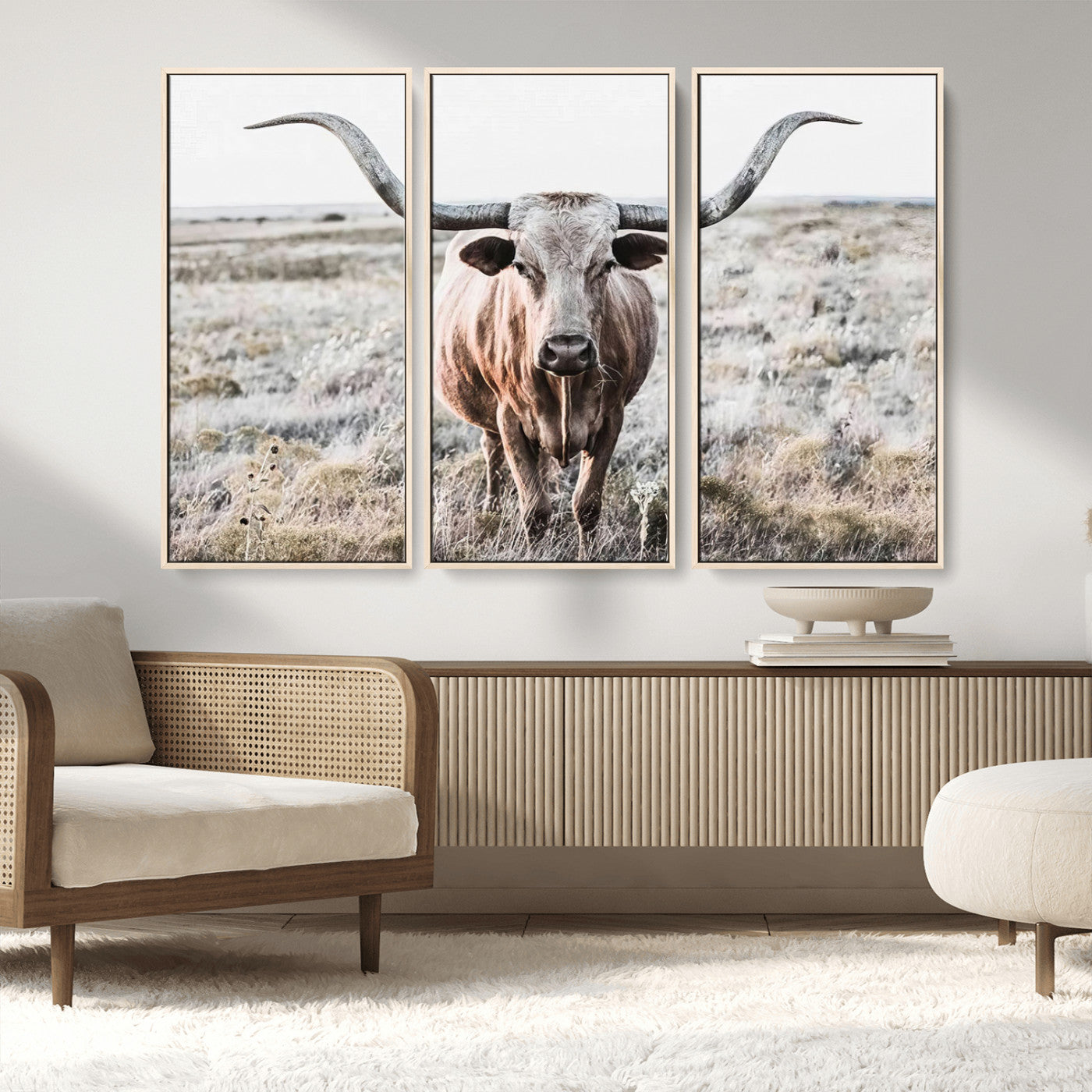-Rustic Texas Longhorn Wall Art Canvas Print | Western Farmhouse Decor for Living Room or Office,