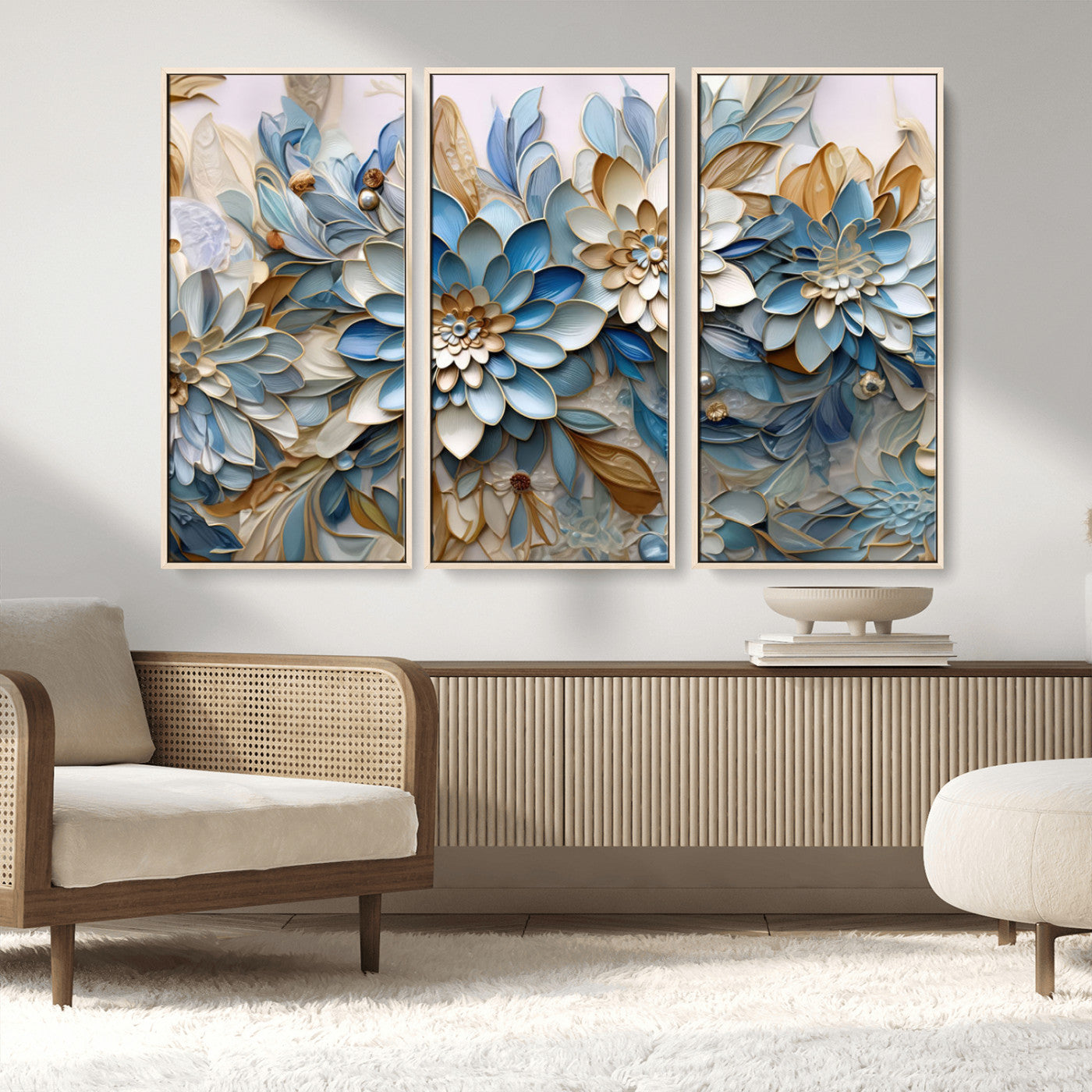 MGV-FC-48X32-3P - Blu Abstract Flower Wall Art Canvas Print
