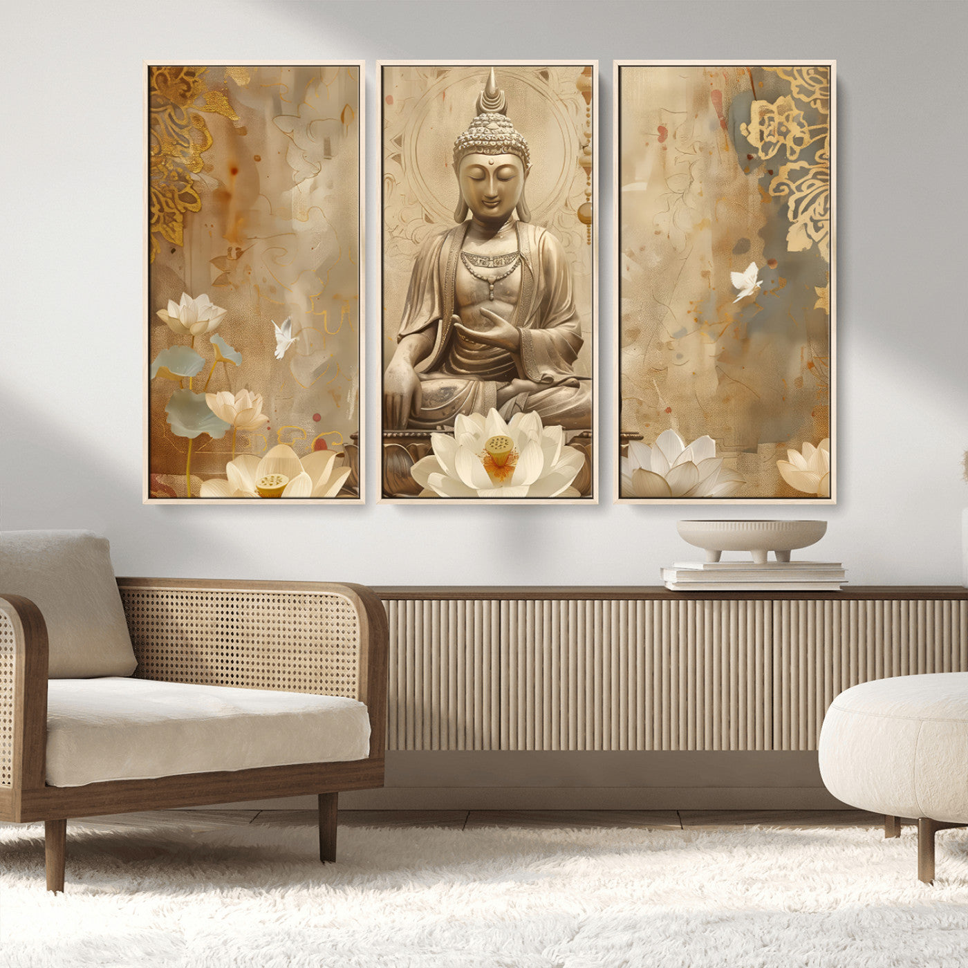 MGV-FC-48X32-3P - Buddha Wall Art Canvas Print, Buddha Meditation Room Decor, Yoga Room Wall Decor