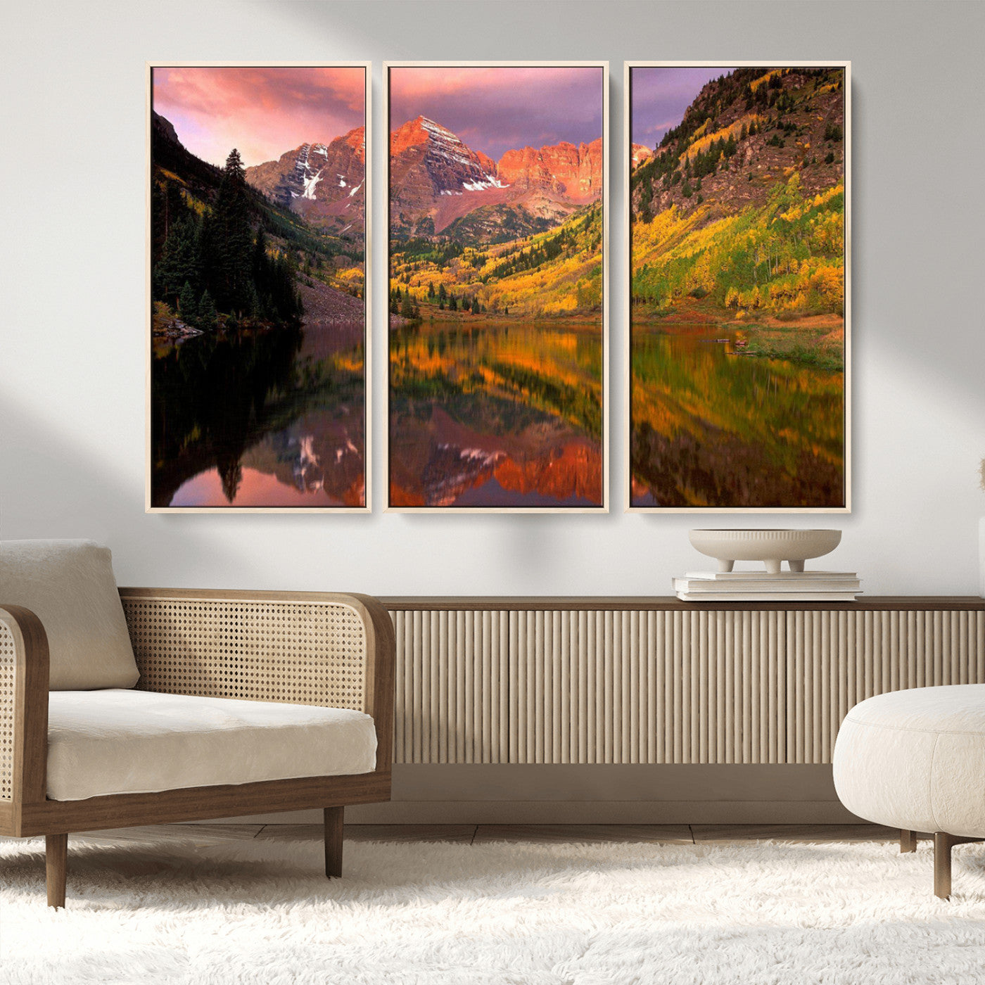 86946-MGV-FC-48X32-3P_Natural-Colorado Rockies Mountain Sunset Wall Art | Ready to Hang and Framed | Scenic Nature Landscape