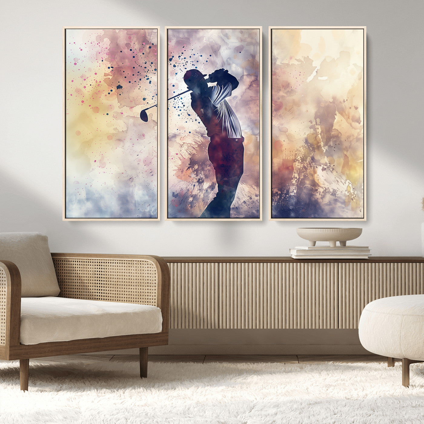 MGV-FC-48X32-3P - Abstract Watercolor Golf Player Wall Art Canvas Print