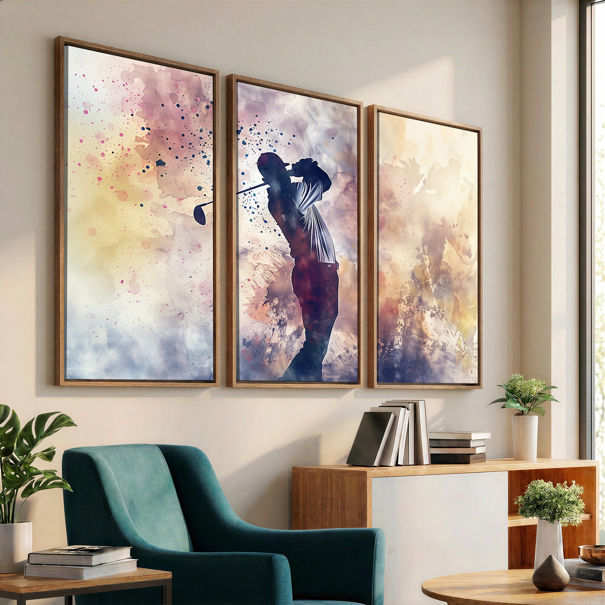 10848-MGV-CV-36X24 - Abstract Watercolor Golf Player Wall Art Canvas Print