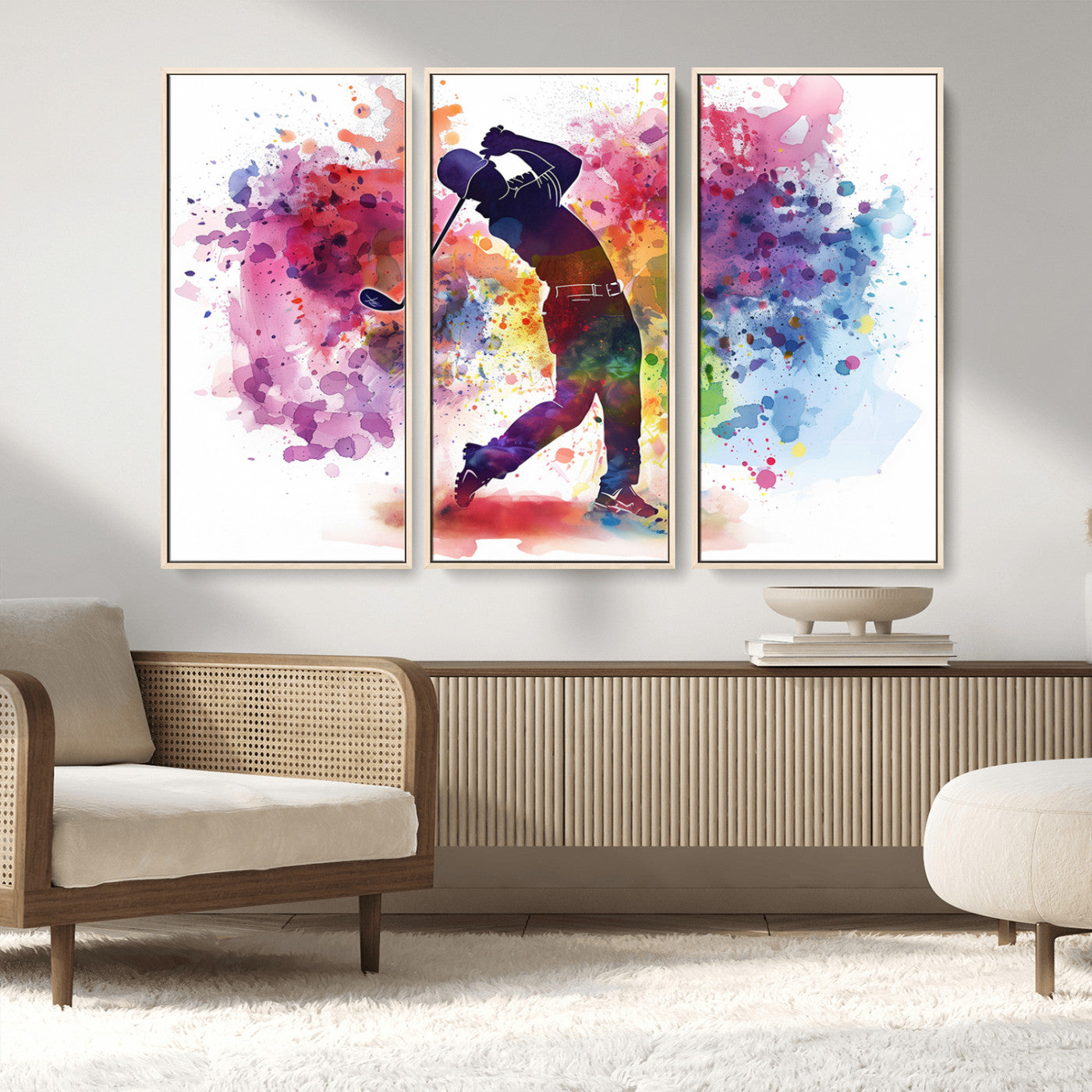 MGV-FC-48X32-3P - Colorful Golfer Swing Wall Art Canvas Print - Ready to Hang, Framed Sports Decor