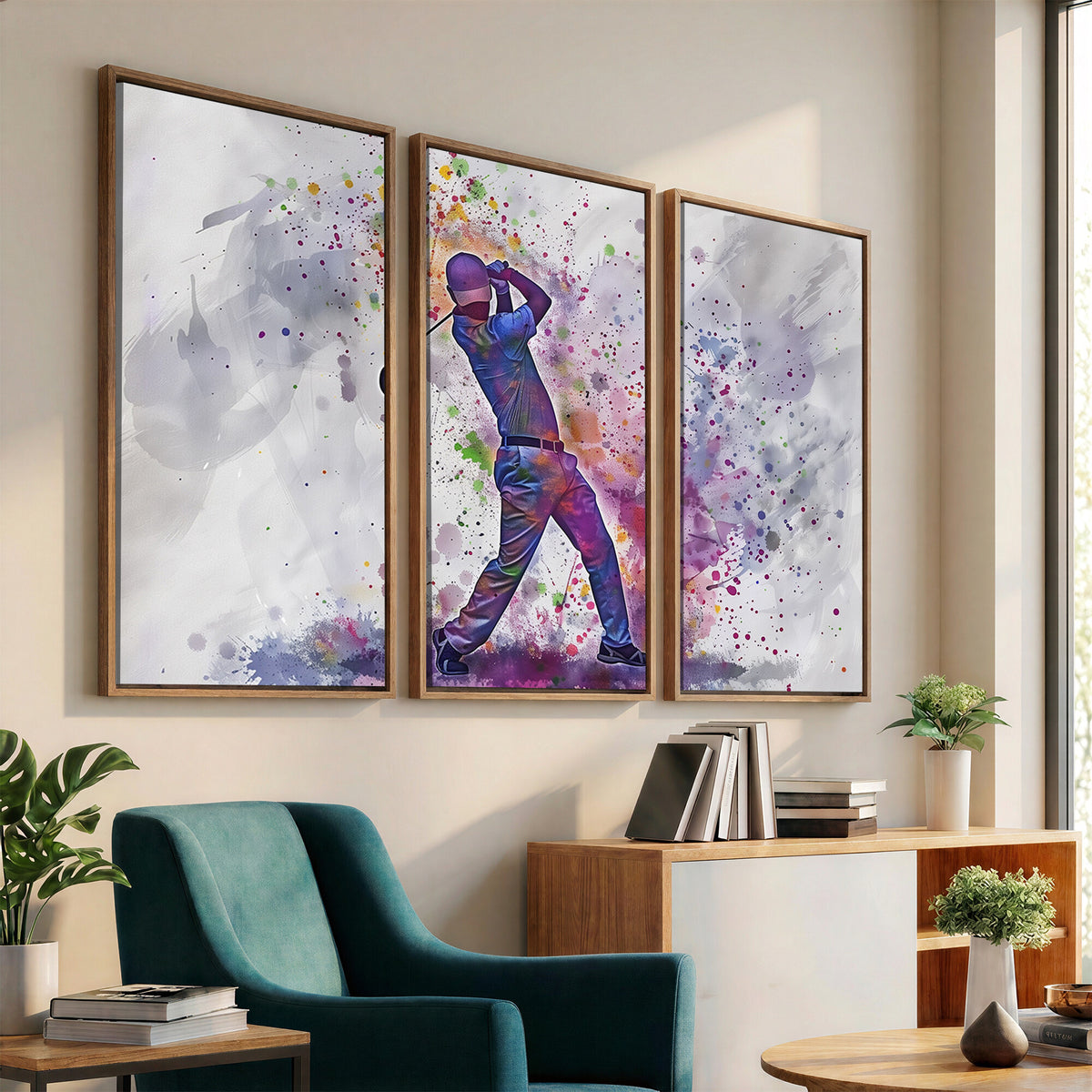 60116-MGV-CV-36X24 - Watercolor Golf Swing Wall Art Canvas Print, Vibrant, Framed and Ready to Hang
