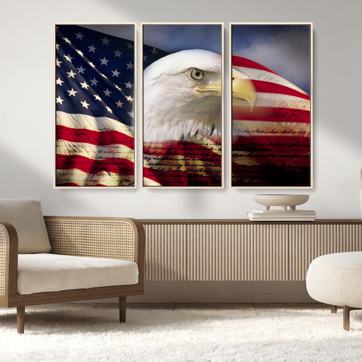 MGV-FC-48X32-3P - American Flag Eagle Symbol Wall Art, American Flag Eagle Wall Art Canvas Print