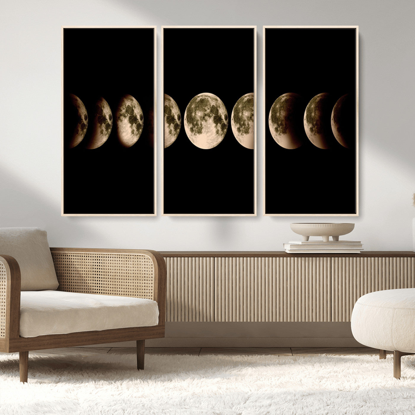 MGV-FC-48X32-3P - Phases of the Moon Wall Art | Canvas Print for Modern Wall Decor | Ready to Hang and Framed