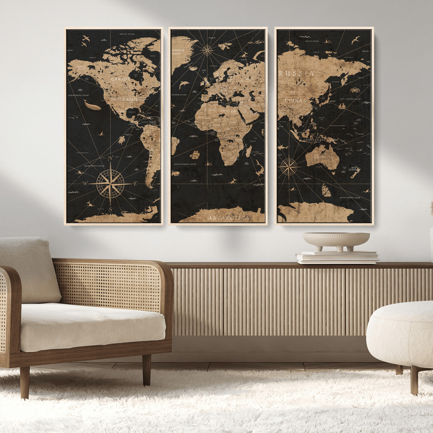 61023-MGV-FC-48X32-3P_Natural-World Map Canvas Print – Framed Wall Art for Home Decor