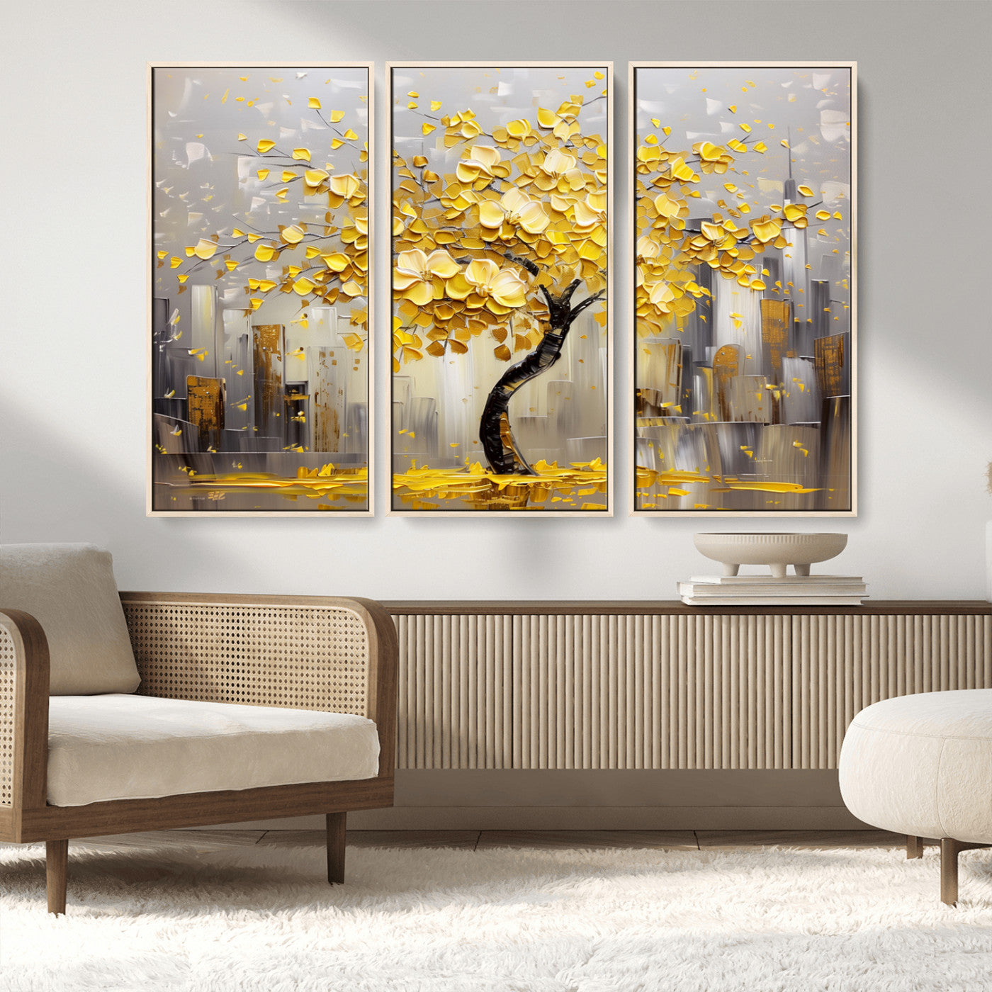 -Golden Tree Canvas Print | Abstract Wall Art for Modern Homes | Ready to Hang Framed Artwork
