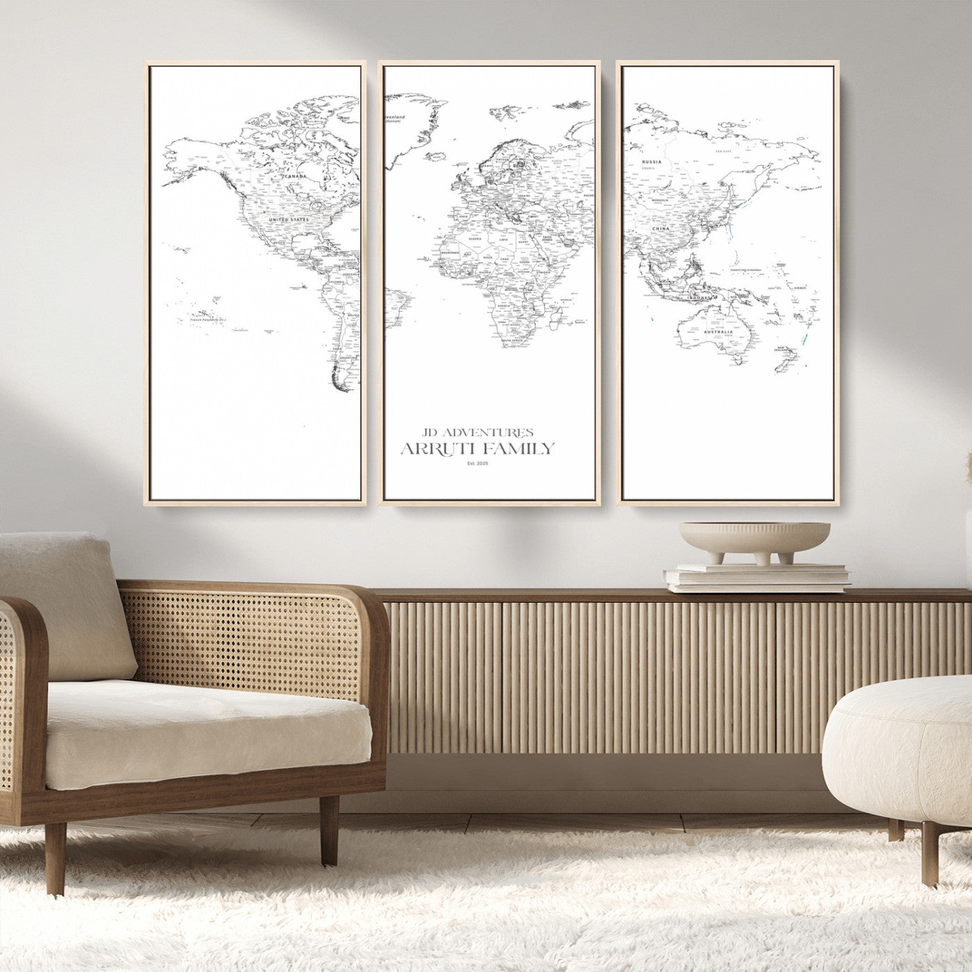 MGV-FC-48X32-3P - Custom World Map Wall Art – Personalized Framed Canvas Print with Push Pins for Travel Tracking,