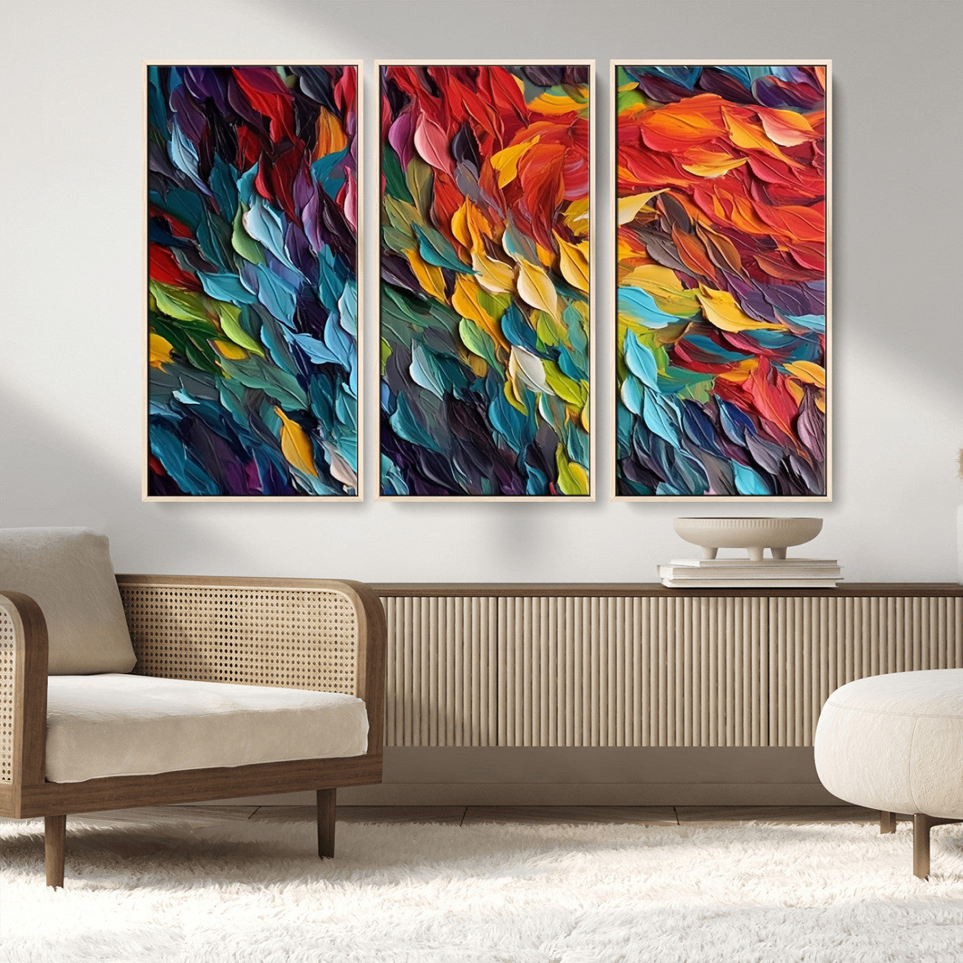 41557-MGV-FC-48X32-3P_Natural-Vibrant Abstract Leaf Wall Art Canvas Print | Bold Colorful Canvas for Living Room or Office | Ready