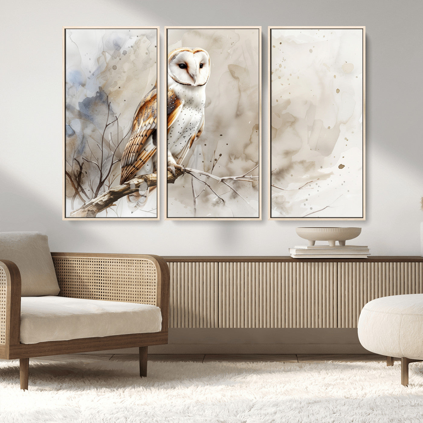 MGV-FC-48X32-3P - Barn Owl Wall Art | Watercolor Canvas Print | Perfect for Farmhouse Wall Decor | Ready to Hang