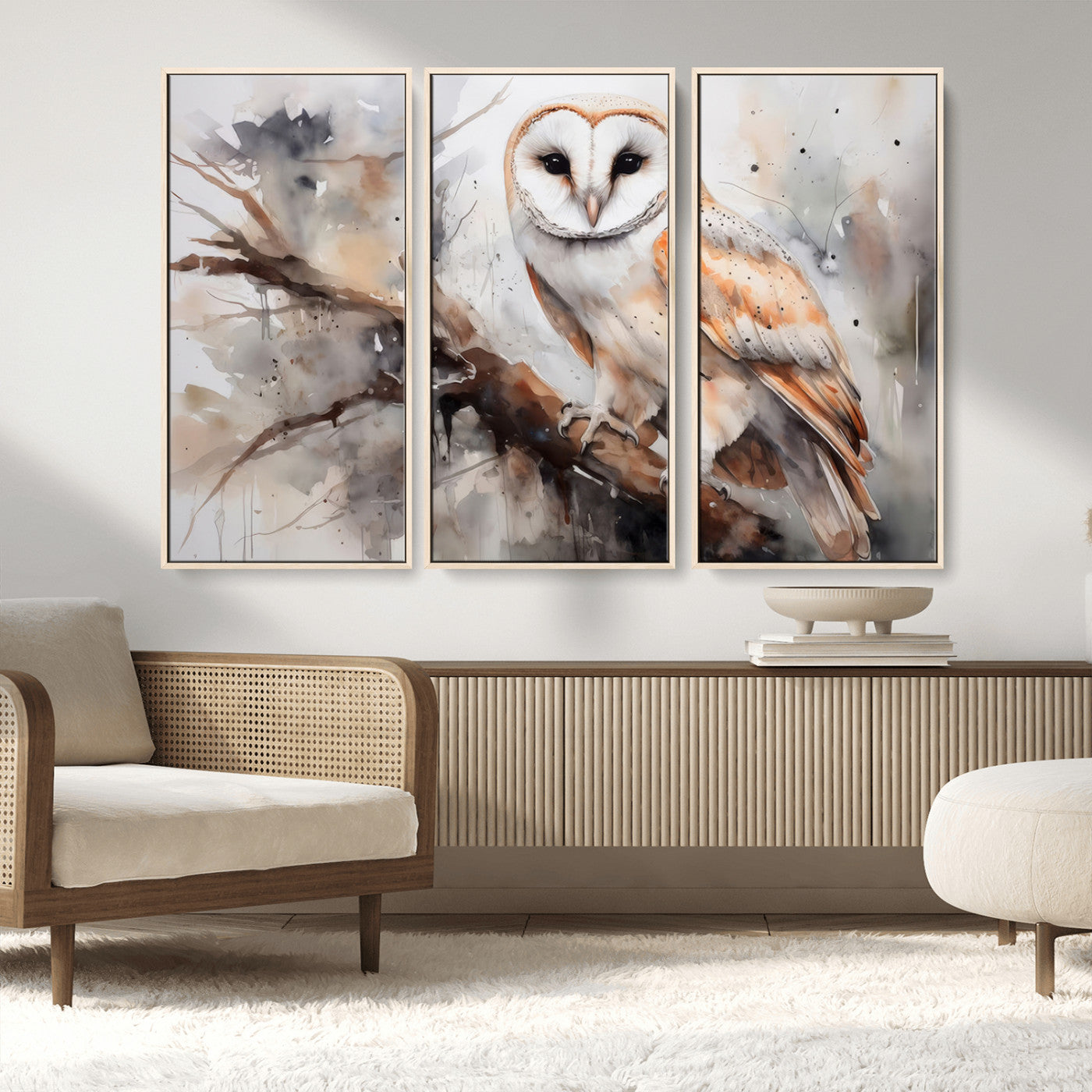 MGV-FC-48X32-3P - Barn Owl Wall Art | Watercolor Barn Owl Canvas Print | Perfect for Farmhouse Wall Decor | Ready to