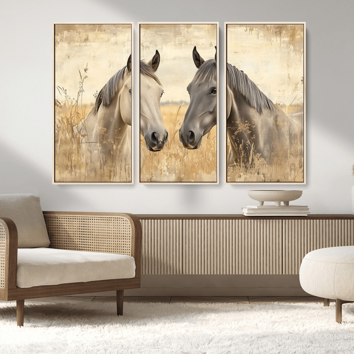MGV-FC-48X32-3P - Chines Ink Style Grunge Horses Wall Art Canvas Print