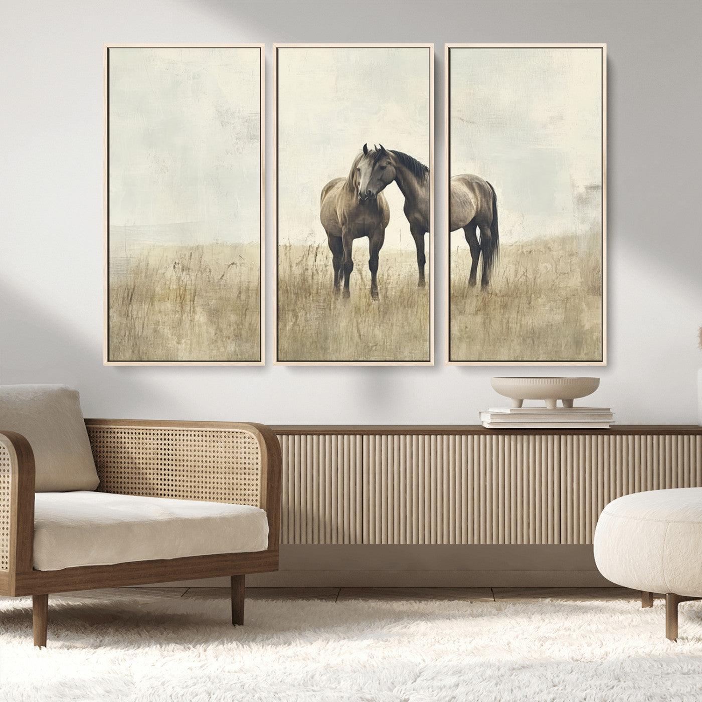 MGV-FC-48X32-3P - Chines Style Grunge Horses Wall Art Canvas Print