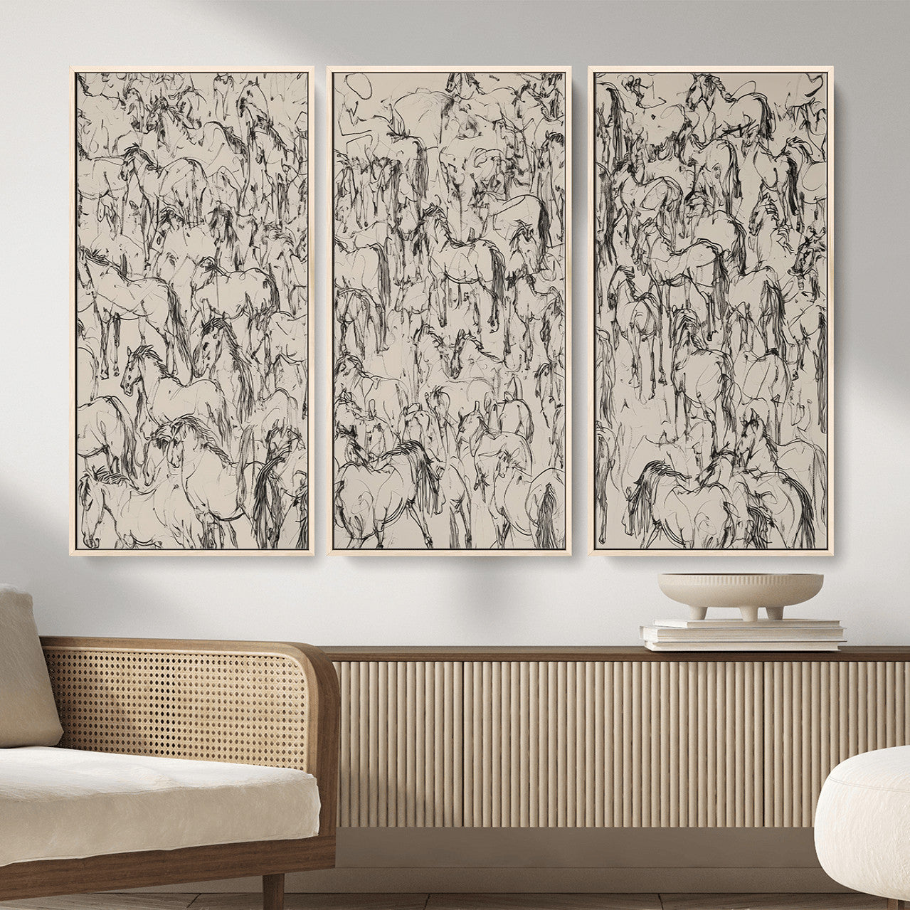 25718-MGV-CV-36X24 - Abstract Horse Sketch Wall Art | Ready to Hang and Framed | Farmhouse Wall Decor for Barn Wall