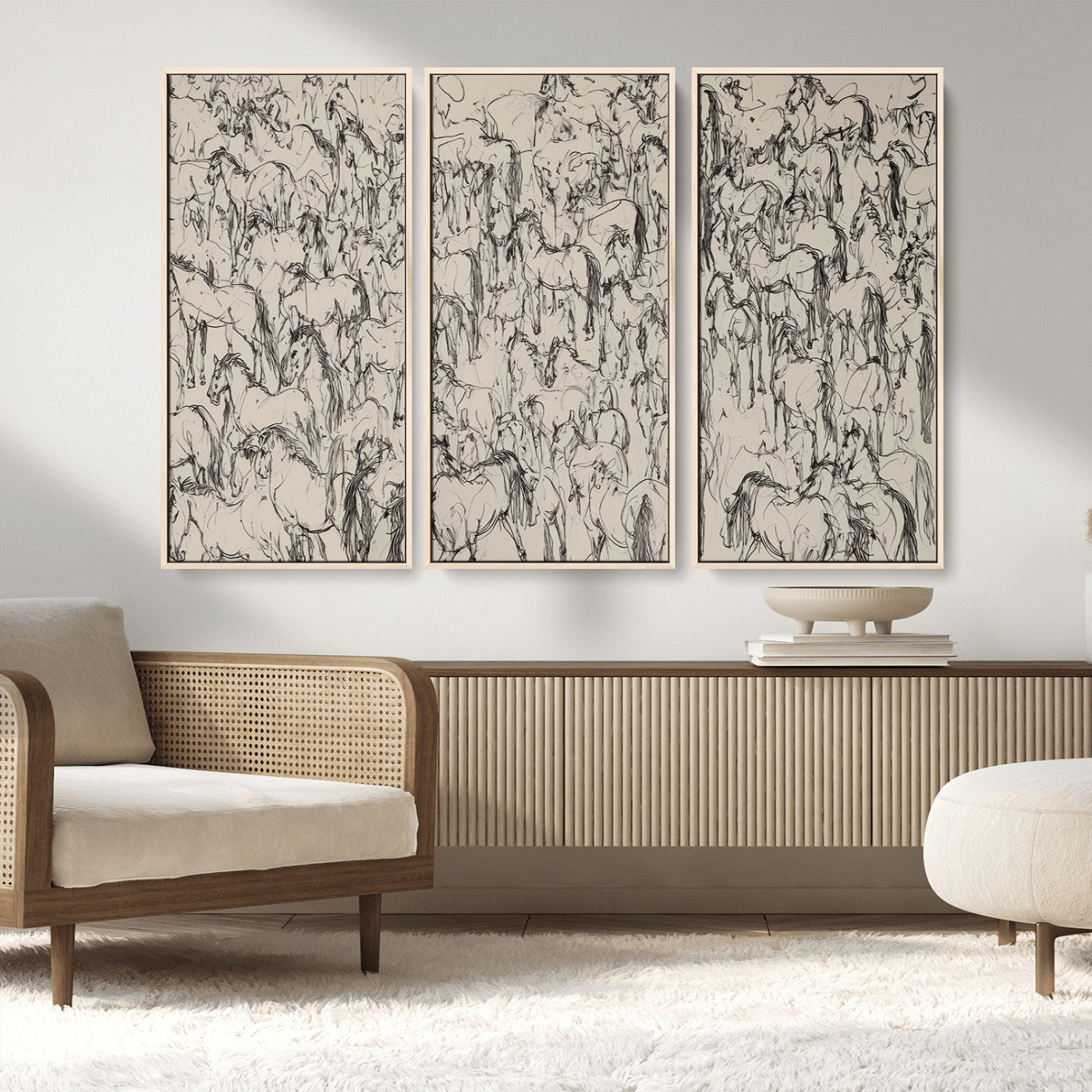 MGV-FC-48X32-3P - Abstract Horse Sketch Wall Art | Ready to Hang and Framed | Farmhouse Wall Decor for Living Room or