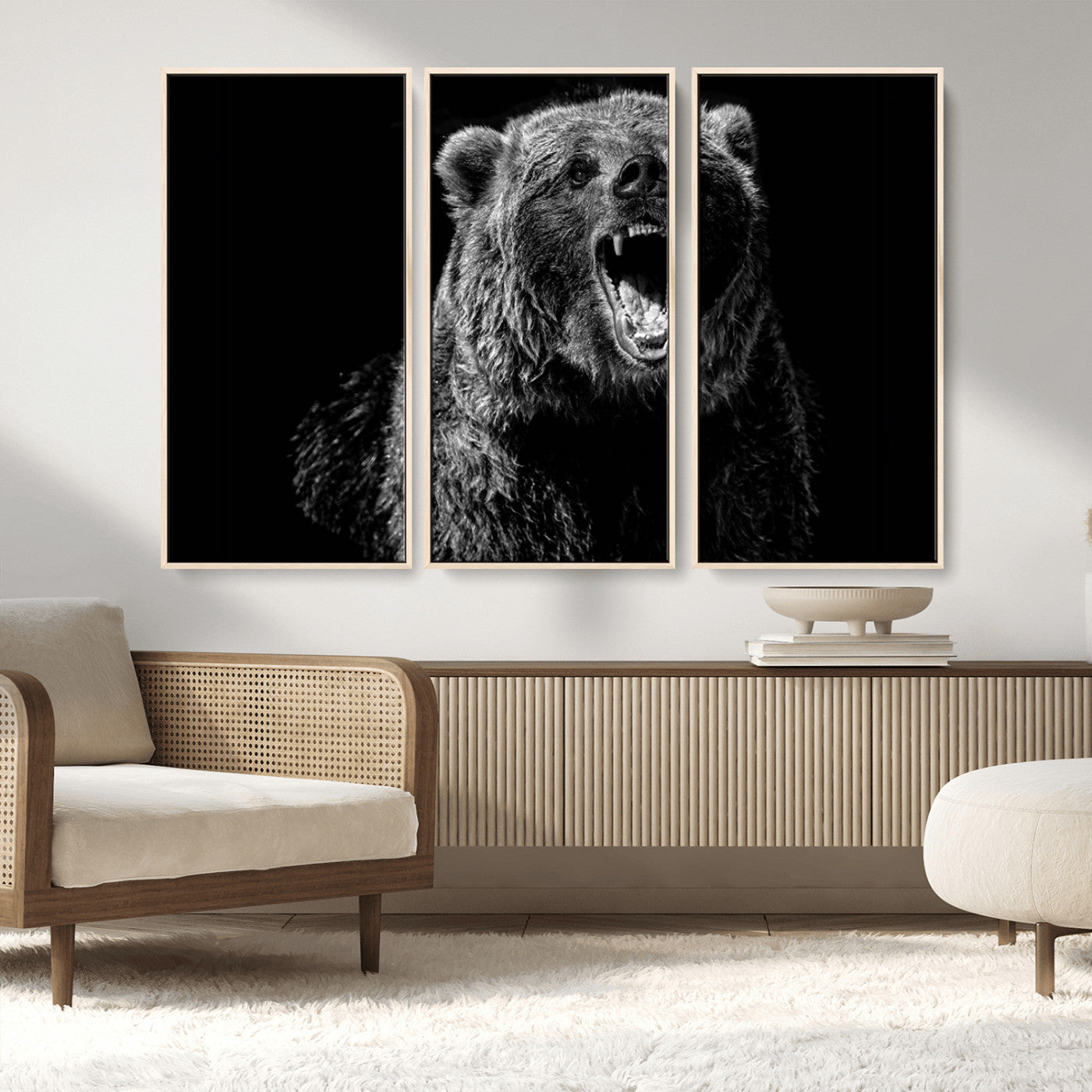 MGV-FC-48X32-3P - Bear Canvas Print | Wildlife Wall Art for Cabin Decor | Ready to Hang Framed