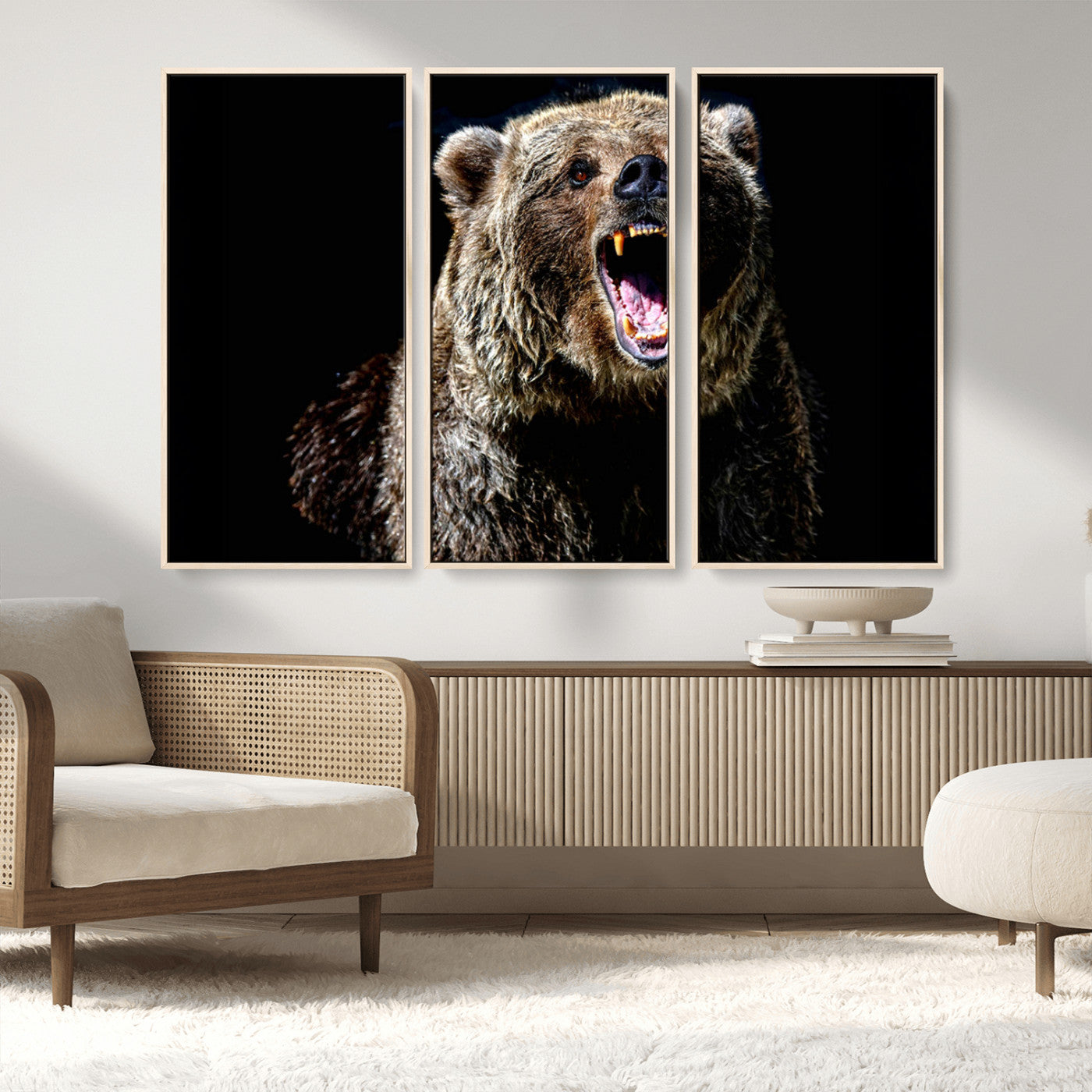 MGV-FC-48X32-3P - Grizzly Bear Canvas Print | Wildlife Wall Art for Cabin Decor | Ready to Hang Framed