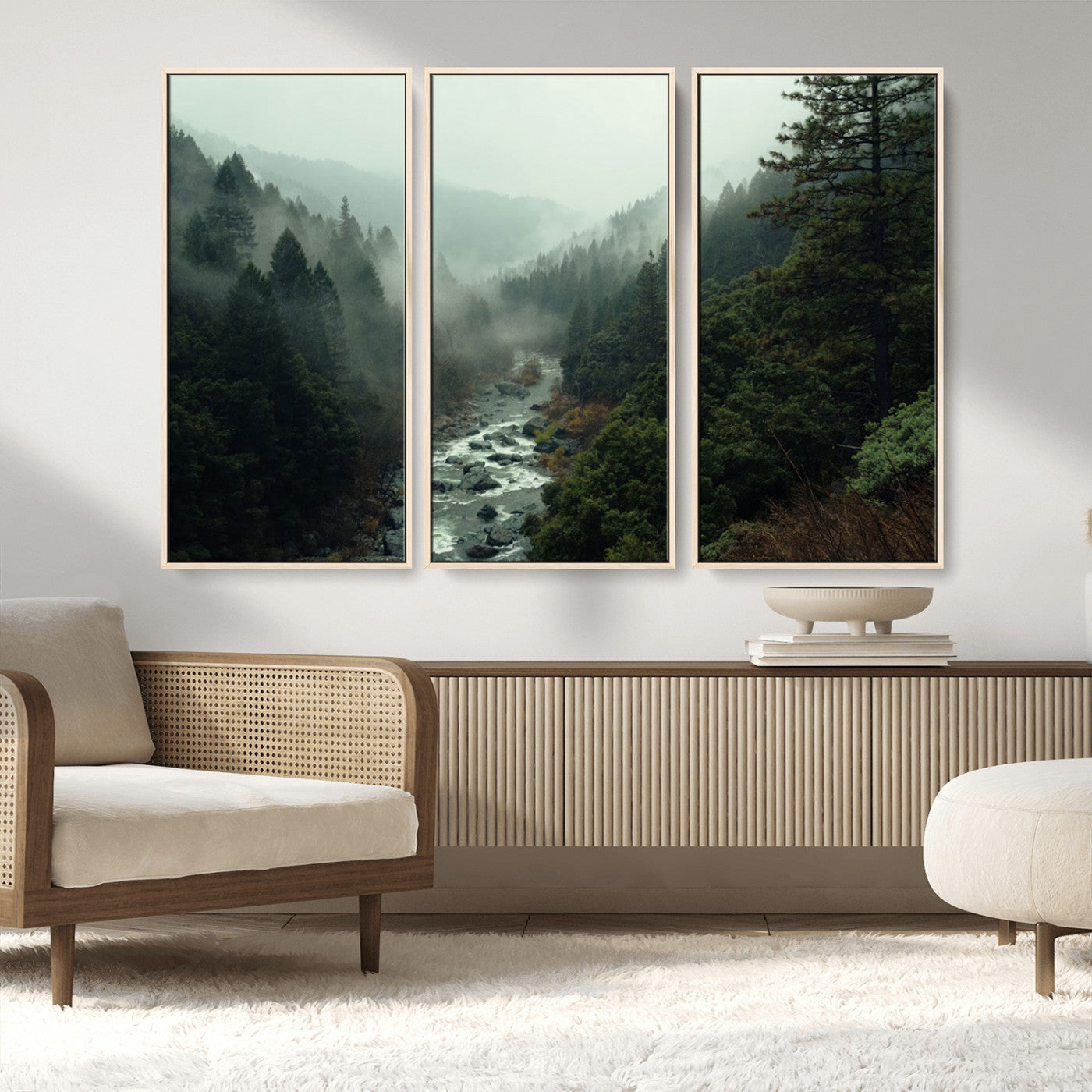 MGV-FC-48X32-3P - Misty Forest Wall Art | Ready to Hang and Framed | Tranquil Nature Landscape for Living Room or