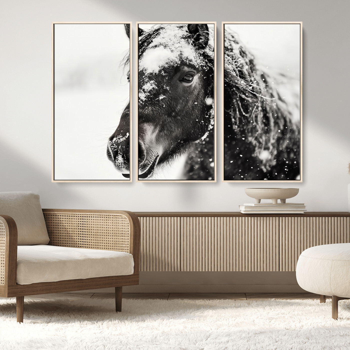 MGV-FC-48X32-3P - Framed Black and White Horse Wall Art | Ready to Hang and Framed | Farmhouse and Western Wall Decor