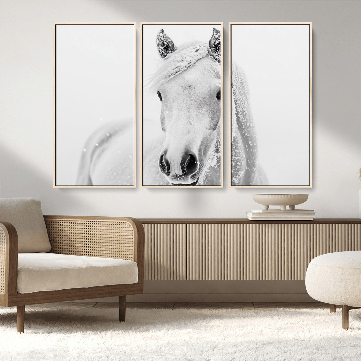 MGV-FC-48X32-3P - Majestic White Horse Wall Art | Ready to Hang and Framed | Farmhouse Wall Decor for Living Room